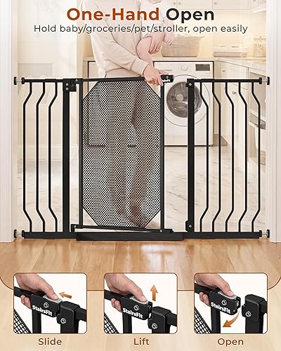 Miniatura 3 de Puerta para bebés de 29.5 a 48 pulgadas para escaleras, montaje a presión sin taladro, elevación para desbloquear niños, cierre automático con una