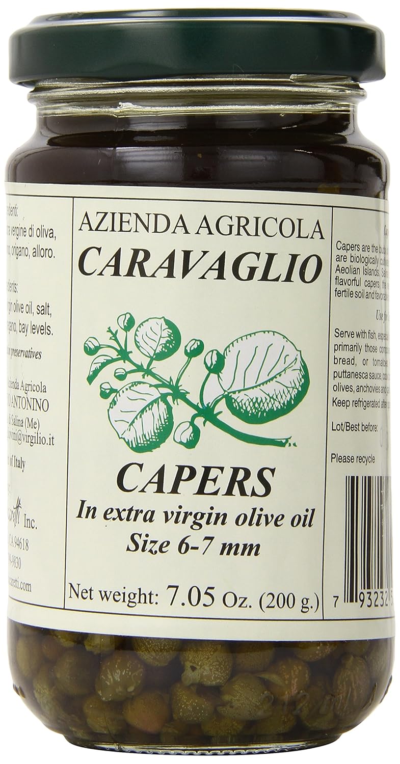 Antonino Caravaglio Marinated Capers in Extra Virgin Olive Oil with Herbs - Premium Salina Italy 7.1 oz Jar