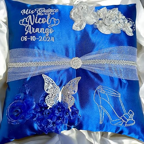 Miniatura 9 de Quinceañera Pillow Set  Sweet 16 Full Set, Quinceanera's Accessories (Blue, Shoe Pillow)