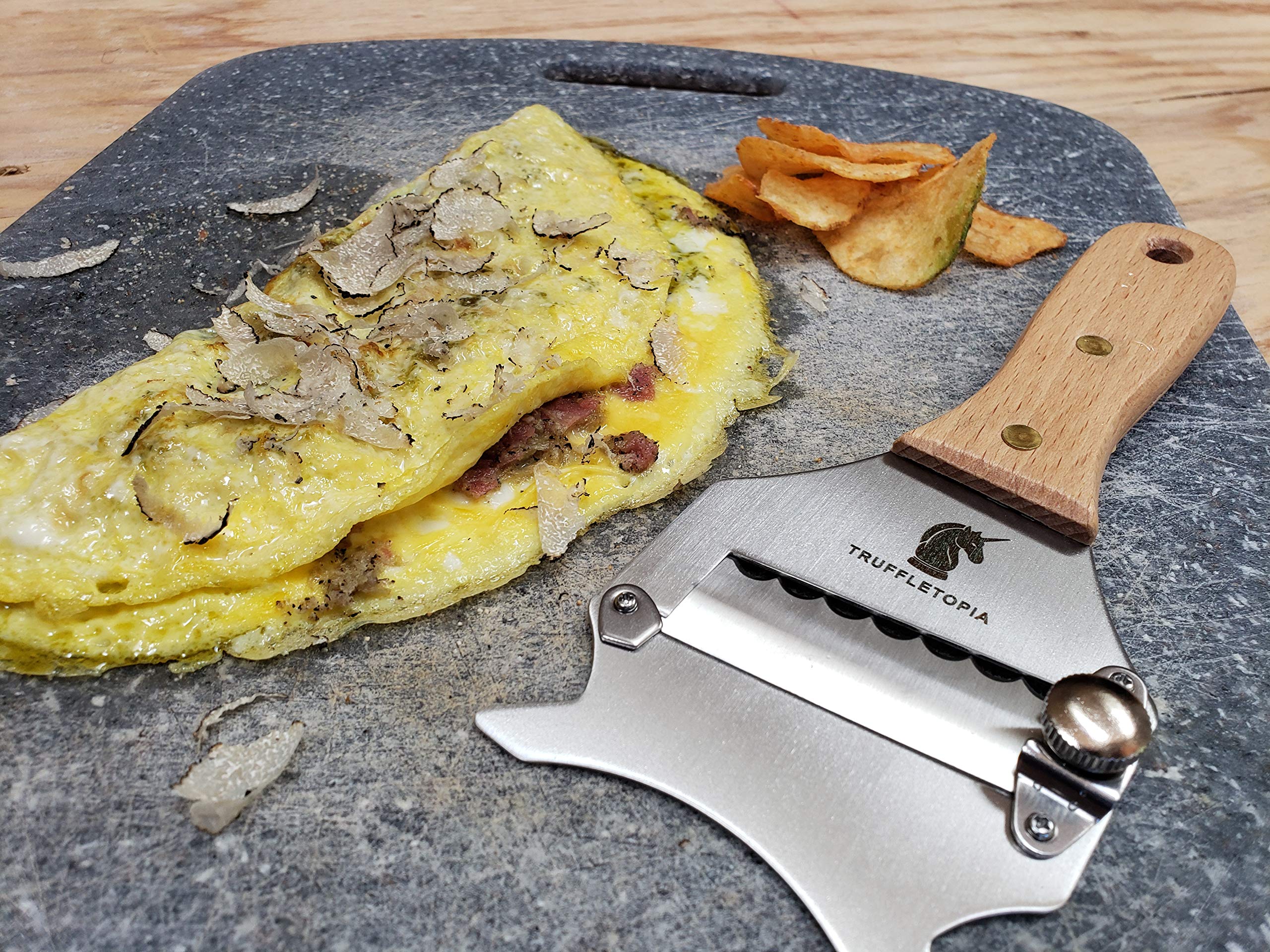 | Professional Truffle Shaver | Adjustable Stainless Steel Blade & Beautiful Wood Handle | Vegetable Slicer | Garlic Slicer | Chocolate Shaver | Cheese Grater | Mushroom Slicer