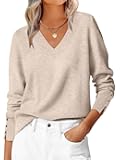 Sweaters for Women Long Sleeve V Neck Shirts Business Casual Work Blouses 2025 Fall Loose Knit Pullover Sweater Tops