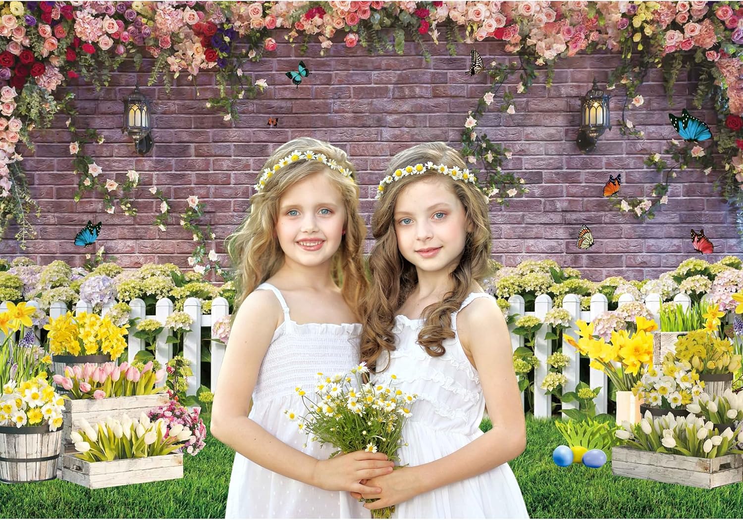 10x8ft Spring Backdrop for Photography Flower Fence Pink Brick Wall Butterfly Decor Background Newborn Baby Portrait Easter Spring Photo Backdrop Shoot Booth Props