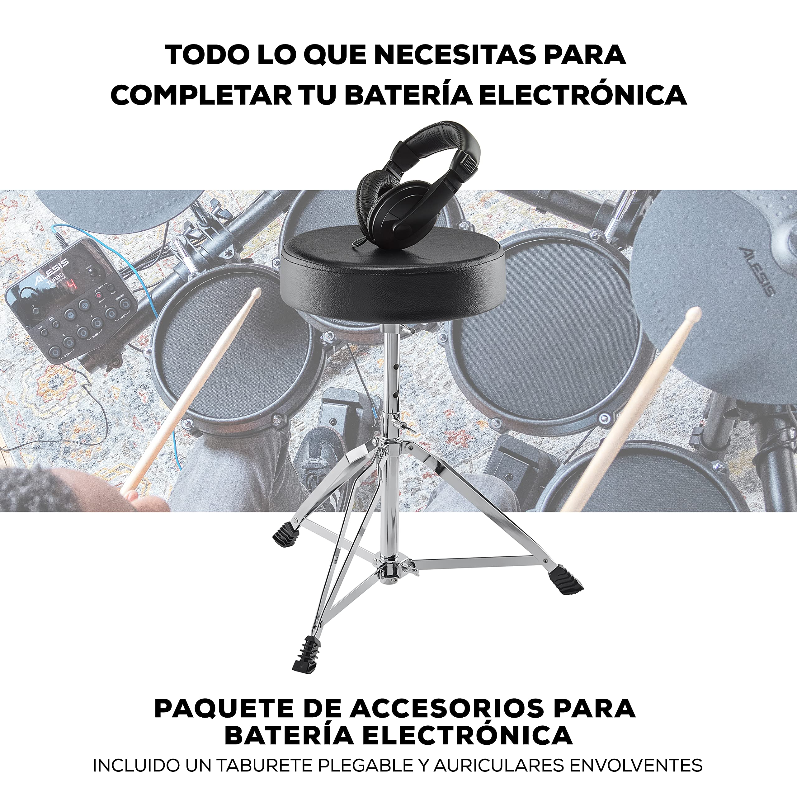 Alesis Nitro Max Kit Batería Electrónica con Parches Silenciosos de Malla, Caja de Doble Zona de 10", Bluetooth, 440+ Sonidos Auténticos, Lecciones Drumeo, USB MIDI, Taburete y Auriculares