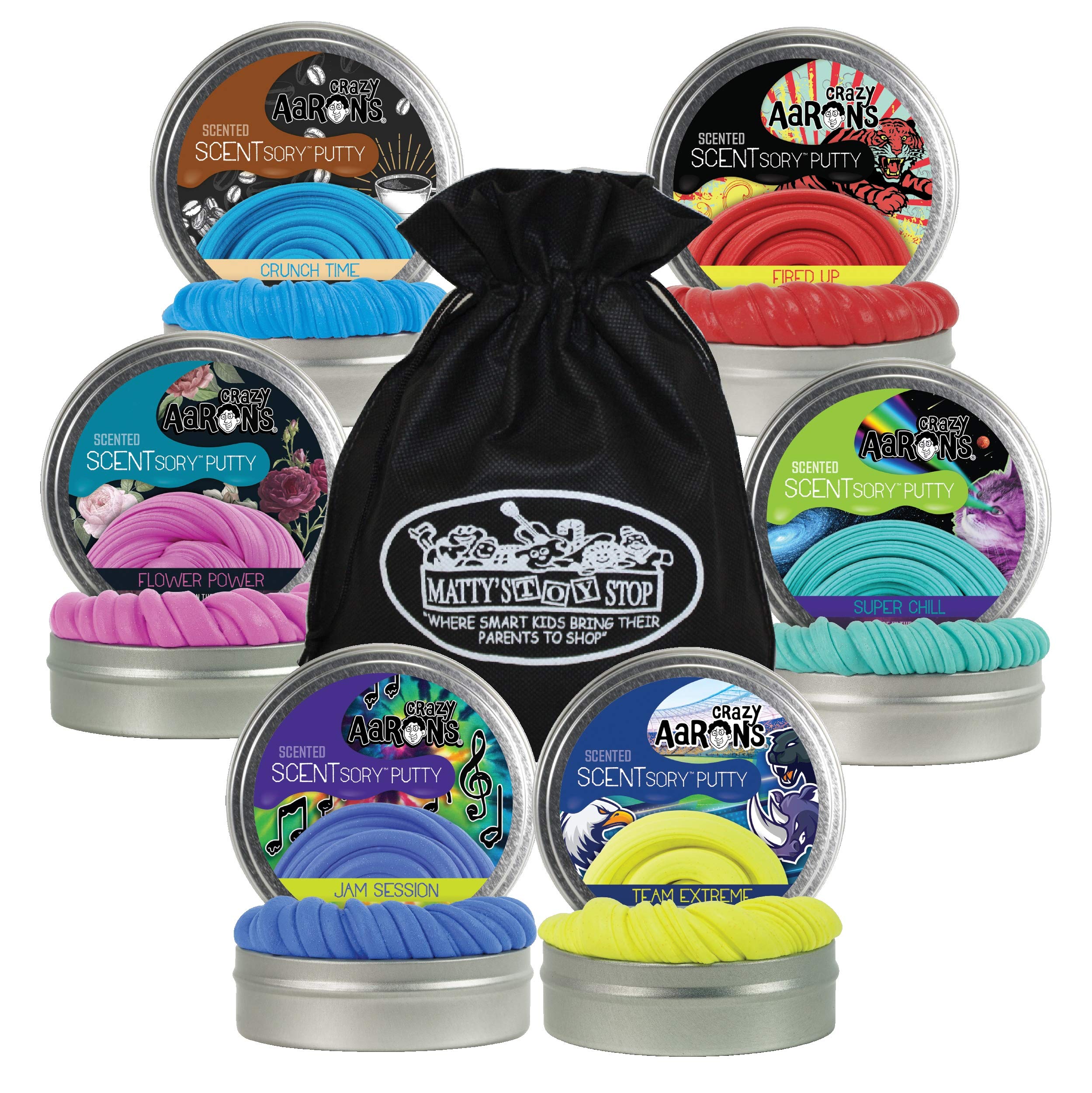 Crazy Aaron's Putty Vibes SCENTSory Tins Gift Set Bundle Featuring Crunch Time, Flower Power, Fired 
