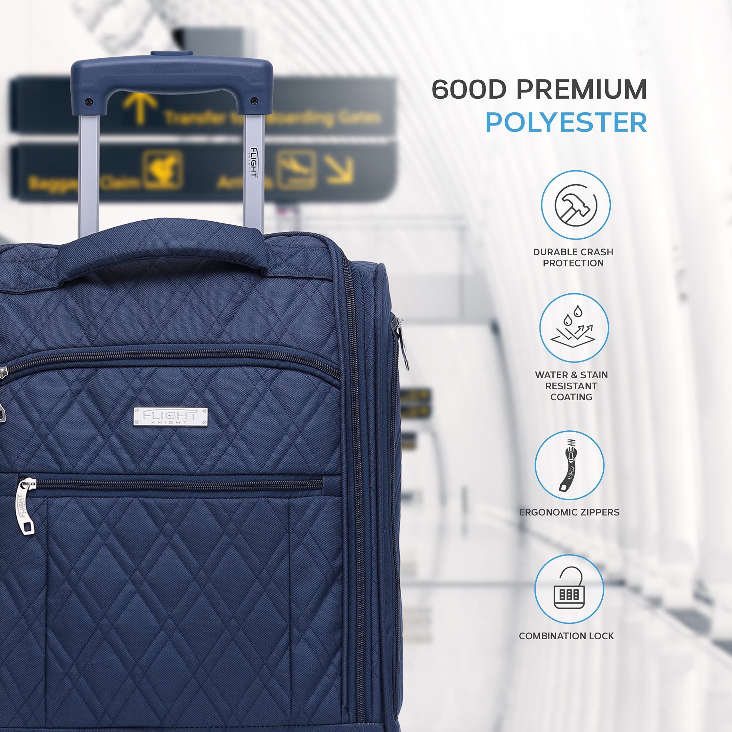 Flight Knight 45x36x20cm easyJet Underseat Carry On Non Priority Approved Hand Luggage Case - 2 Wheels - Ultra Lightweight Durable Soft Case Textile Cabin Suitcase