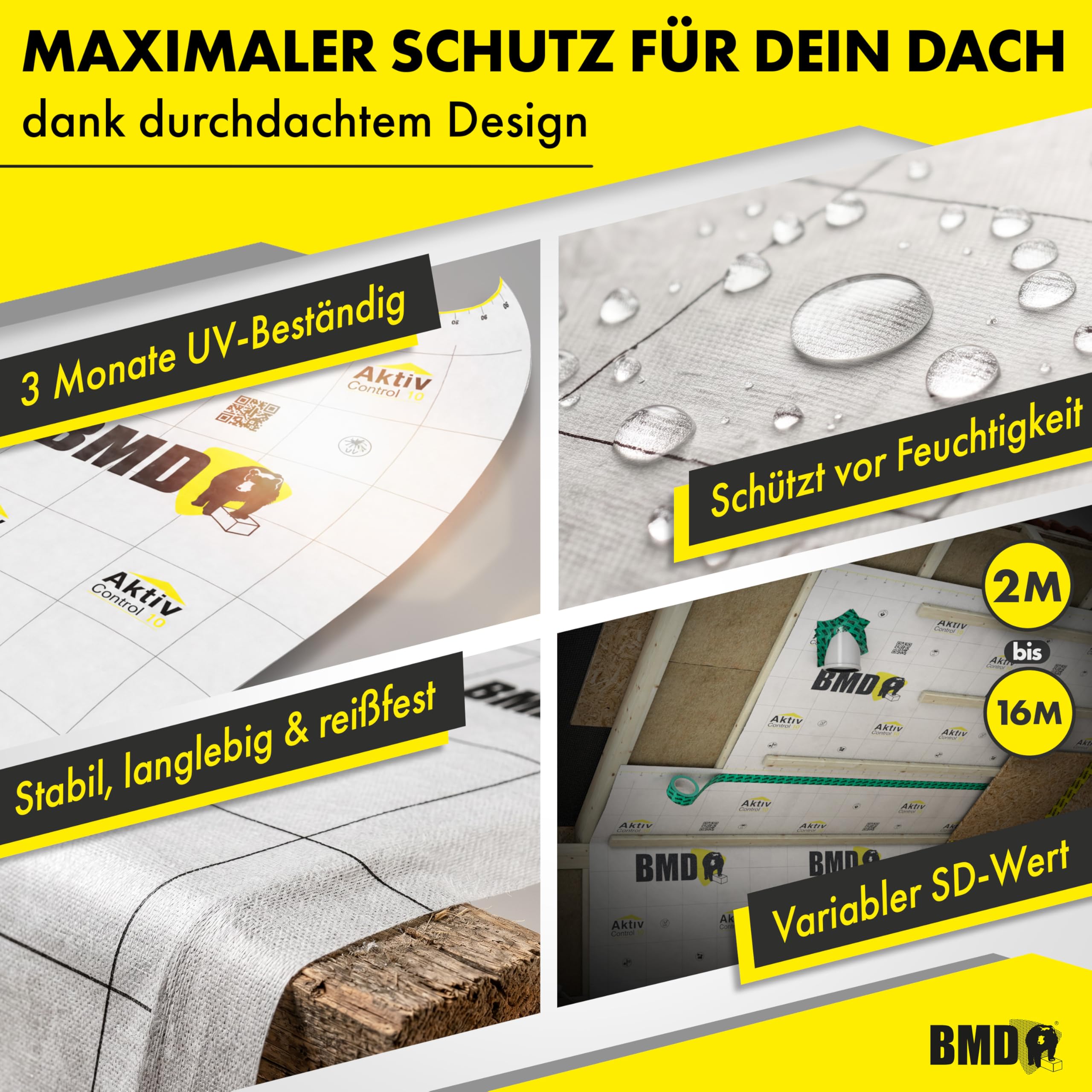 BMD Aktiv Control Dampfbremse | 1,5m x 20m | 30 m² | diffusionsfähige Dampfbremsfolie | gemäß DIN 4108 und ENEV | Neubau | Sanierung