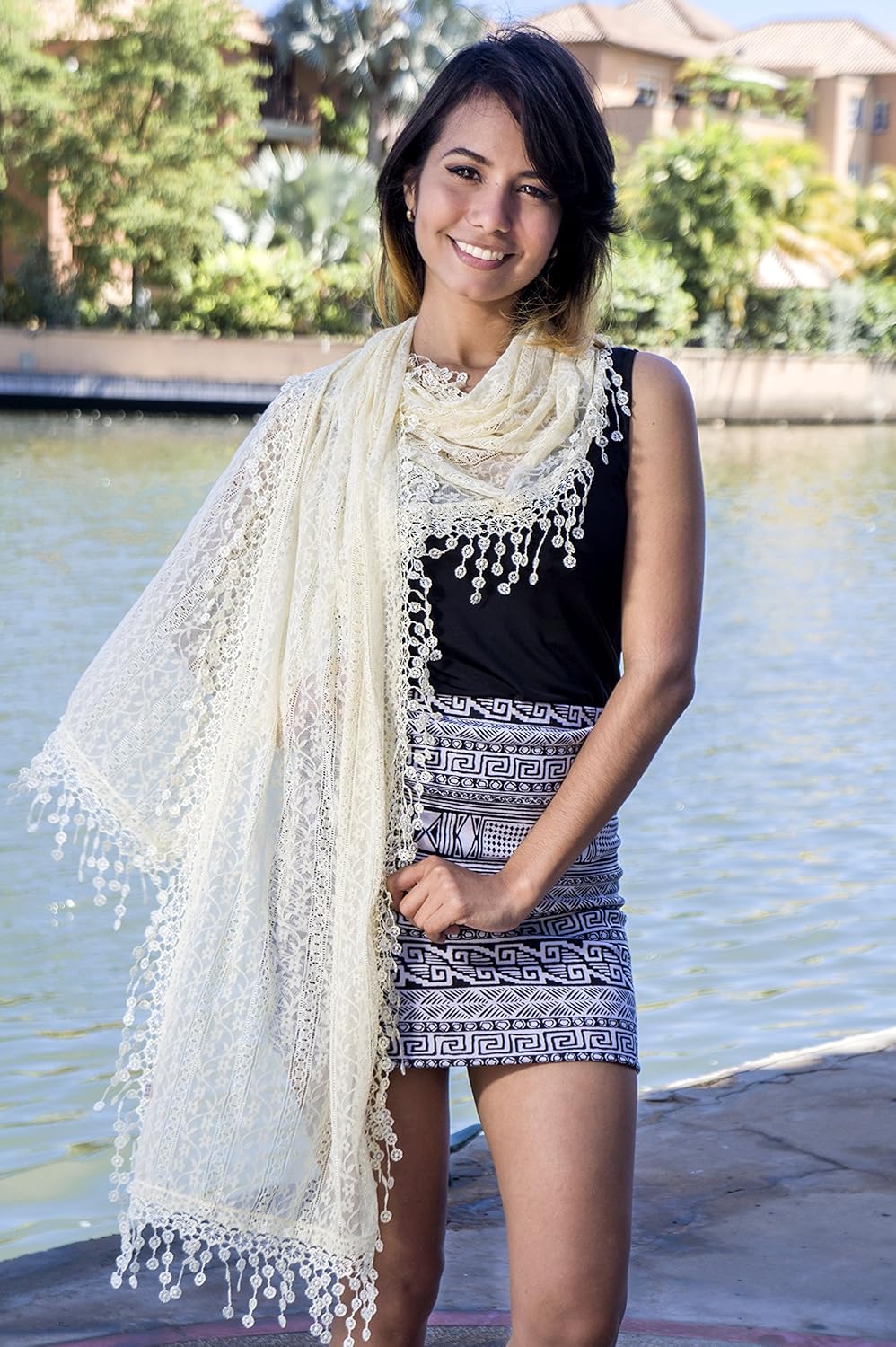 Cindy and Wendy Lightweight Soft Leaf Lace Fringes Scarf Bridal Veils shawl for Women - Image 2