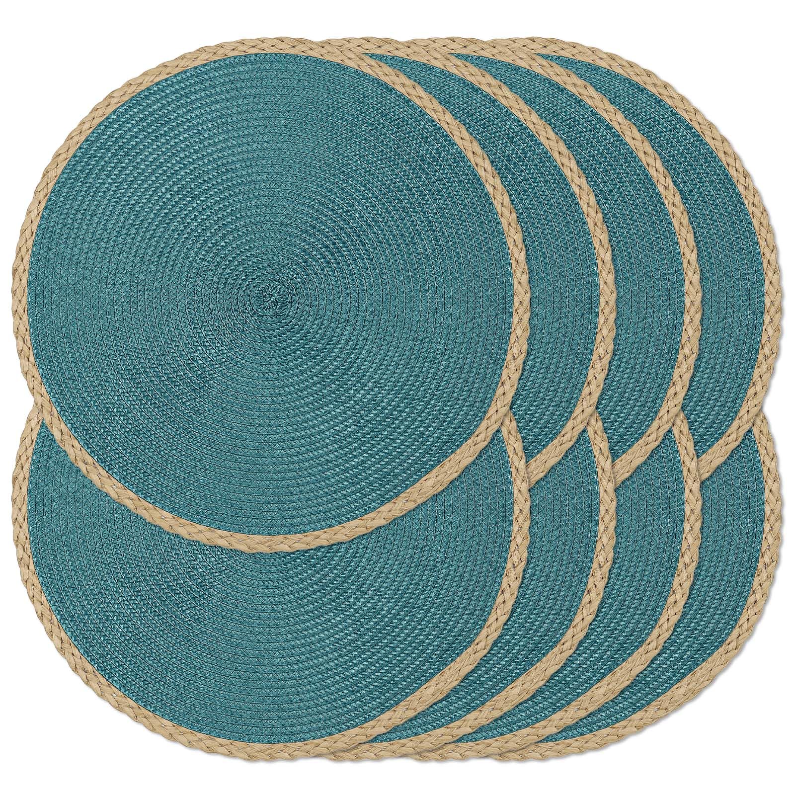 Round Placemats Set of 8, Woven Table Mats, Thin Edge, Blue — image 1