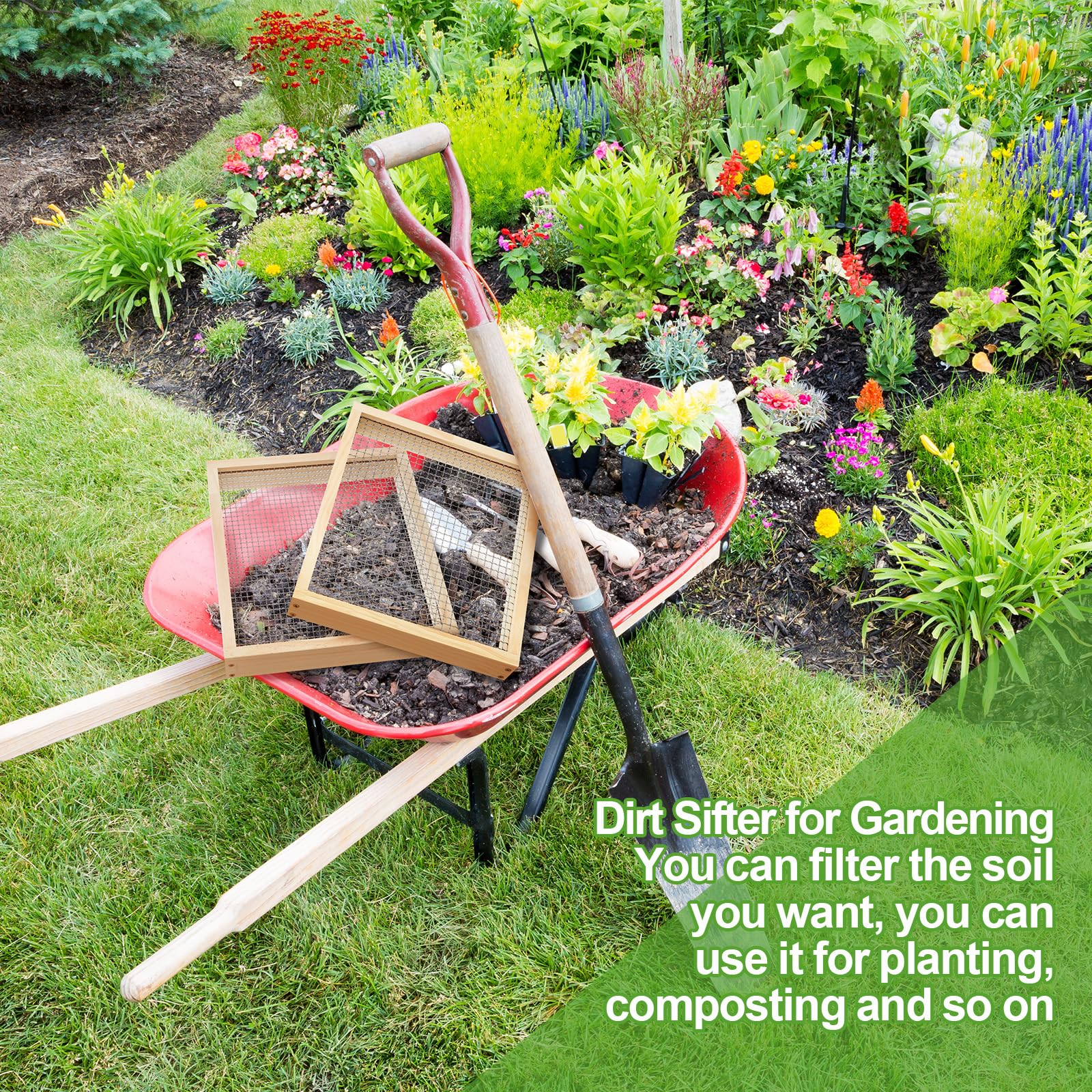 Mifoci 2 Stück Bodensieb Schmutzsieb für Gartenarbeit, leichtes Holzsieb, 32 x 29 cm, Kompostsieb mit 2 Sieben, 6,3 mm und 1,27 cm Siebsieb für Gartenarbeit, Steinsieb, Boden, Schmutz, Fels-Kompost, 2
