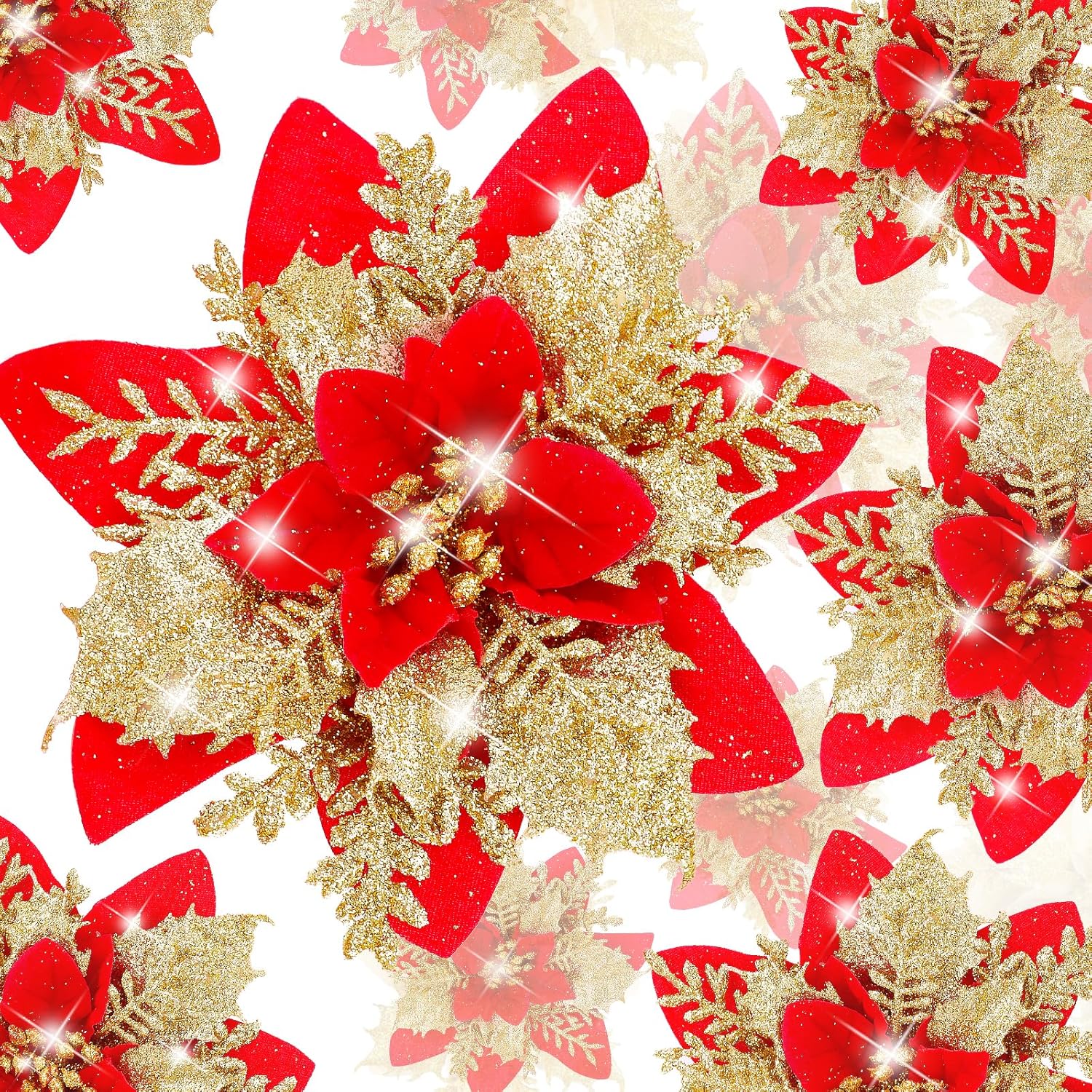 BLAZOR Christmas Flowers Artificial, Poinsettia Artificial Flowers with