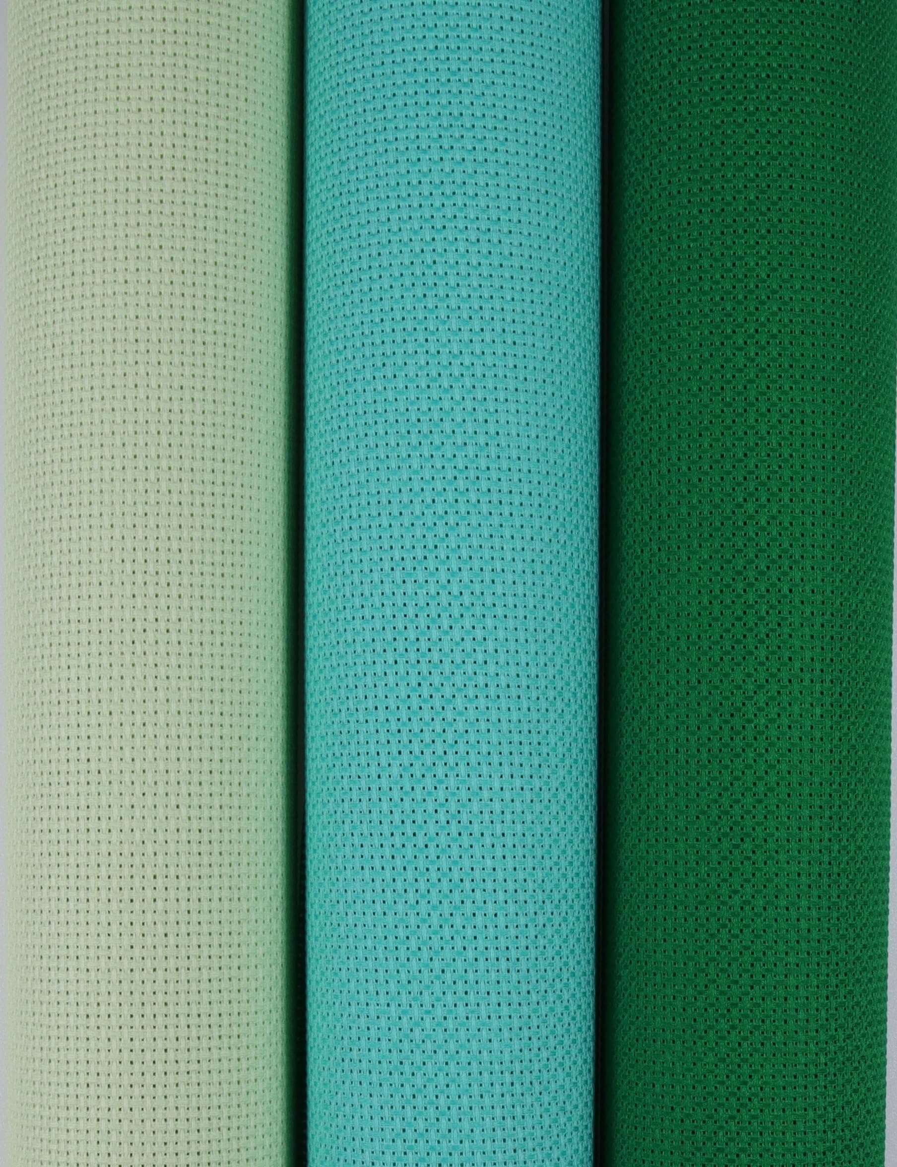 KCS 3 pc of 15" x 18"(38cmx45cm) Counted Cross Stitch Cotton Aida Cloth Needlework Rolled Fabric Box,14CT,Light Green+Green+Sea Green