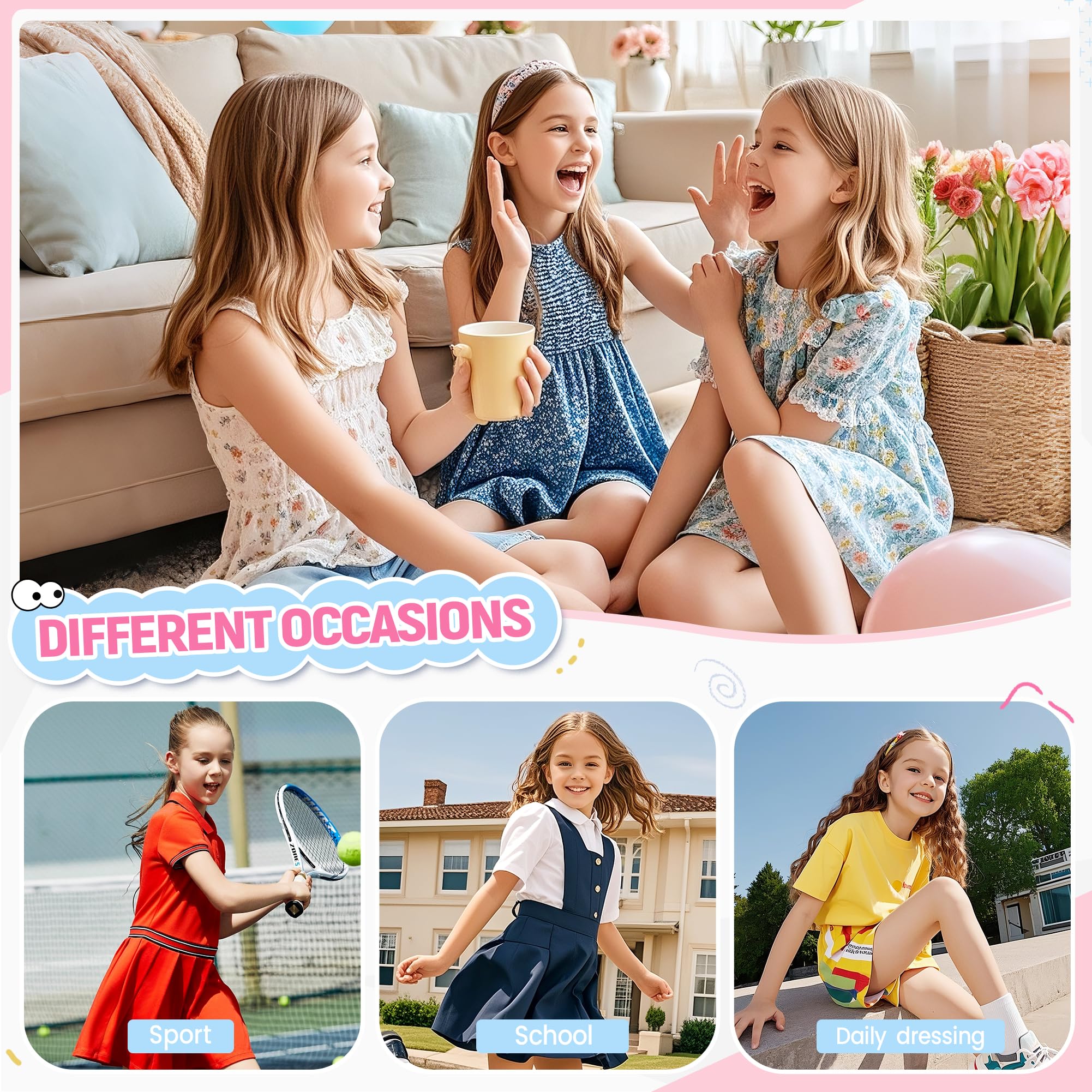 SEEYAN 6 paia di calzini da bambina in cotone rosa a righe con cuore colorato per bambini