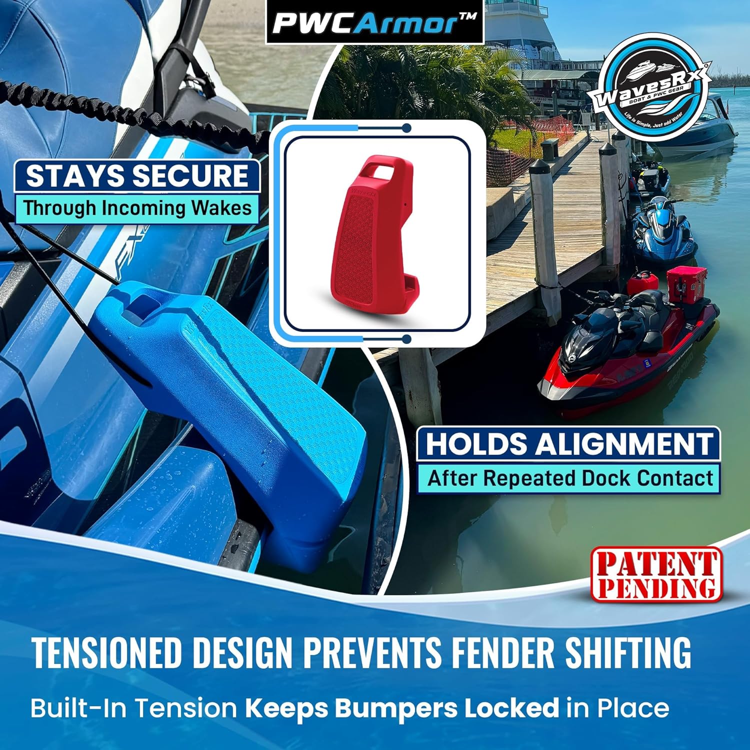 WavesRx PWCArmor Jet Ski Fenders (2 Pack), EVA Foam PWC Dock Bumpers for Docking, Interlocking Fender System with Soft Loop Cleats, Compact Storage for Sea-Doo, Yamaha WaveRunner & Kawasaki Jet Ski