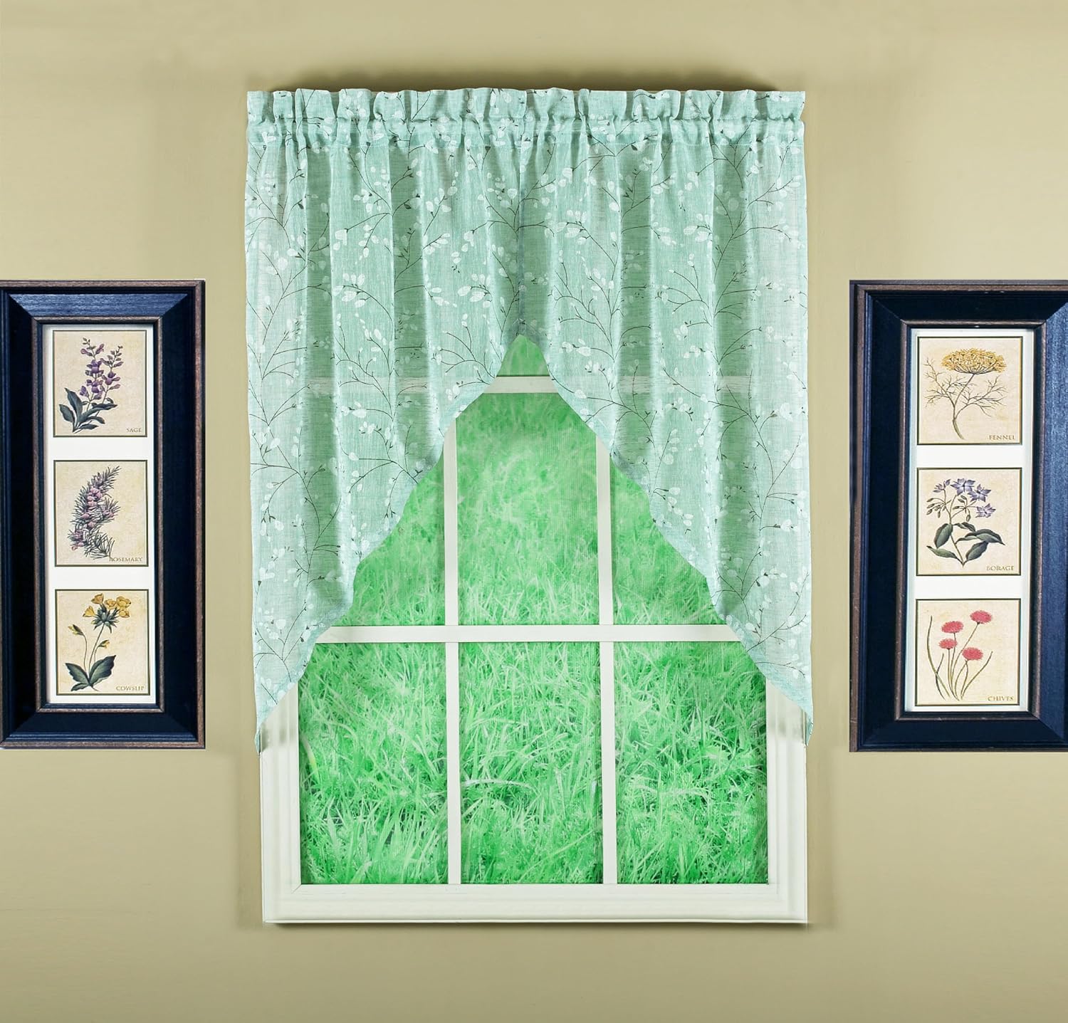Today's Curtain, Willow Faux Linen Print Swag 38", Green, 56" W x 38" L