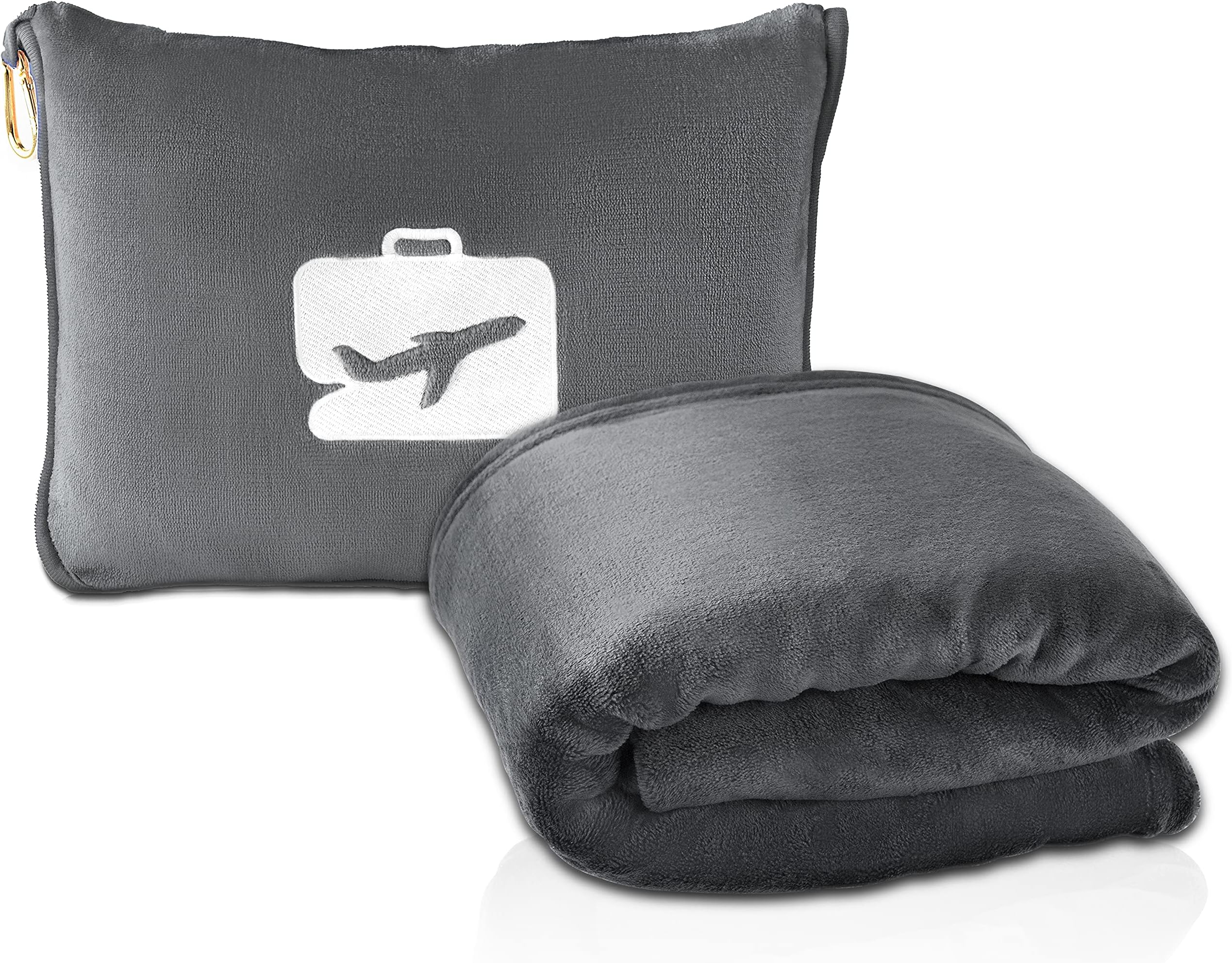 EverSnug Travel Blanket and Pillow - Premium Soft 2 in 1 Airplane Blanket with Soft Bag Pillowcase, Hand Luggage Belt and Backpack Clip (Grey)