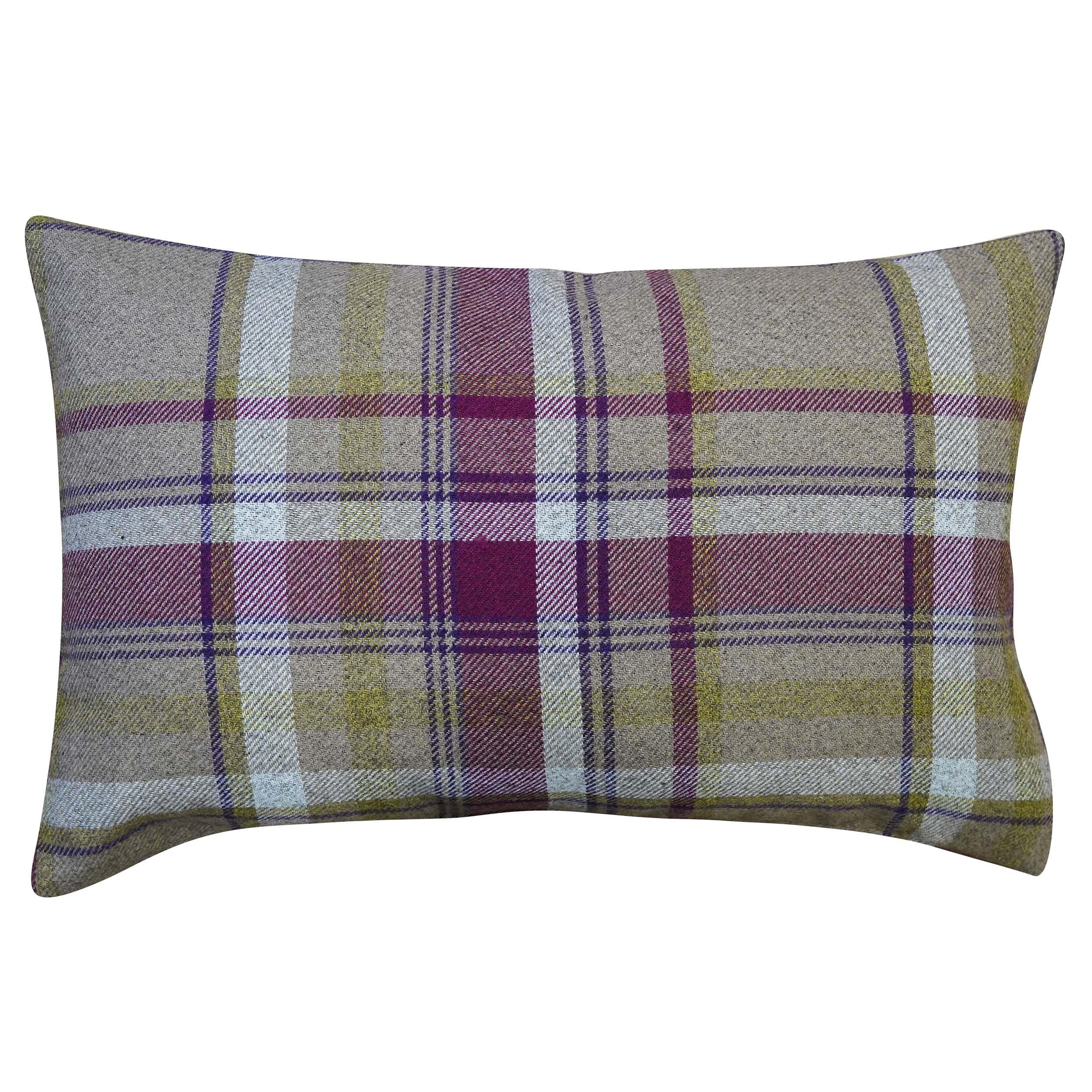Linen Loft Cosy Checked XL Rectangular Cushion Cover in Heather. Double Sided. 23x15 (58 x 38cm). Balmoral Style Highland Tartan Check Case.