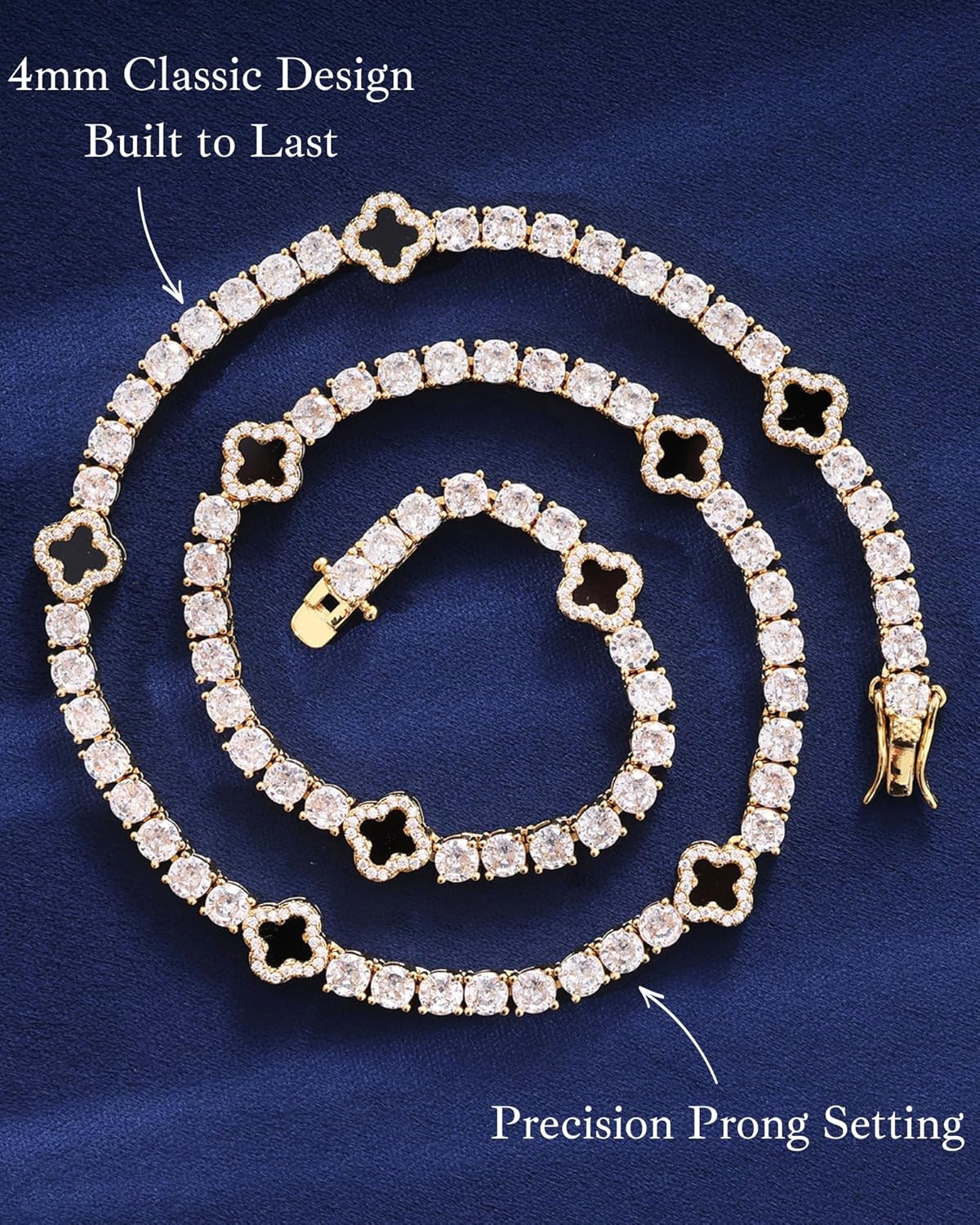 LuxeFlex 4mm Iced Out Four Leaf Tennis Chain,White Gold Plated with 5A Zircon Stones, exquisite Handmade Hip Hop Bling Necklace Perfect Unisex Jewelry Gift - Image 3