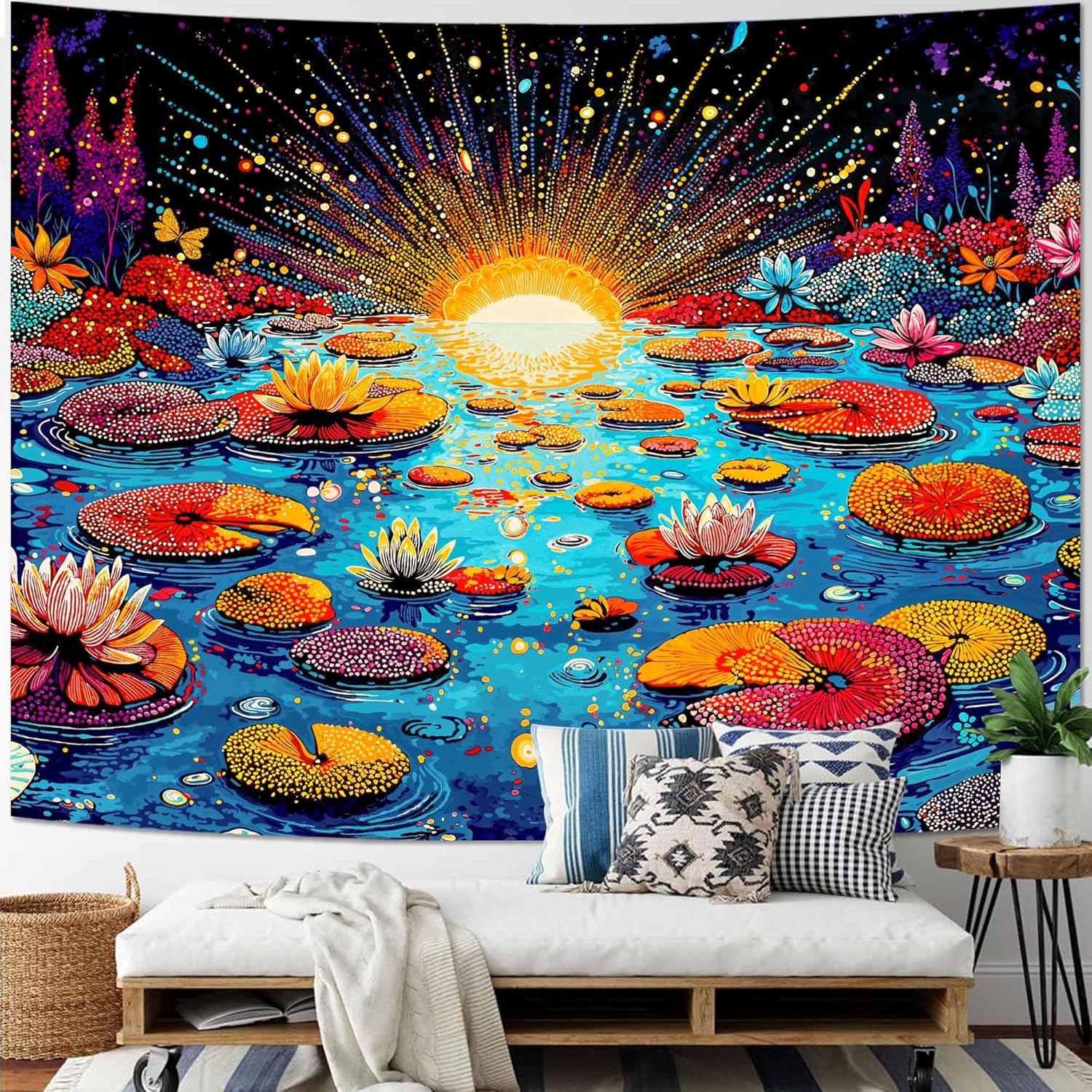 Kanuyee Trippy Wonder Garden Wall Tapestry, Vibrant Fantasy Floral Tapestries for Room Decor, Hippie Tapestry 80x60 Inch