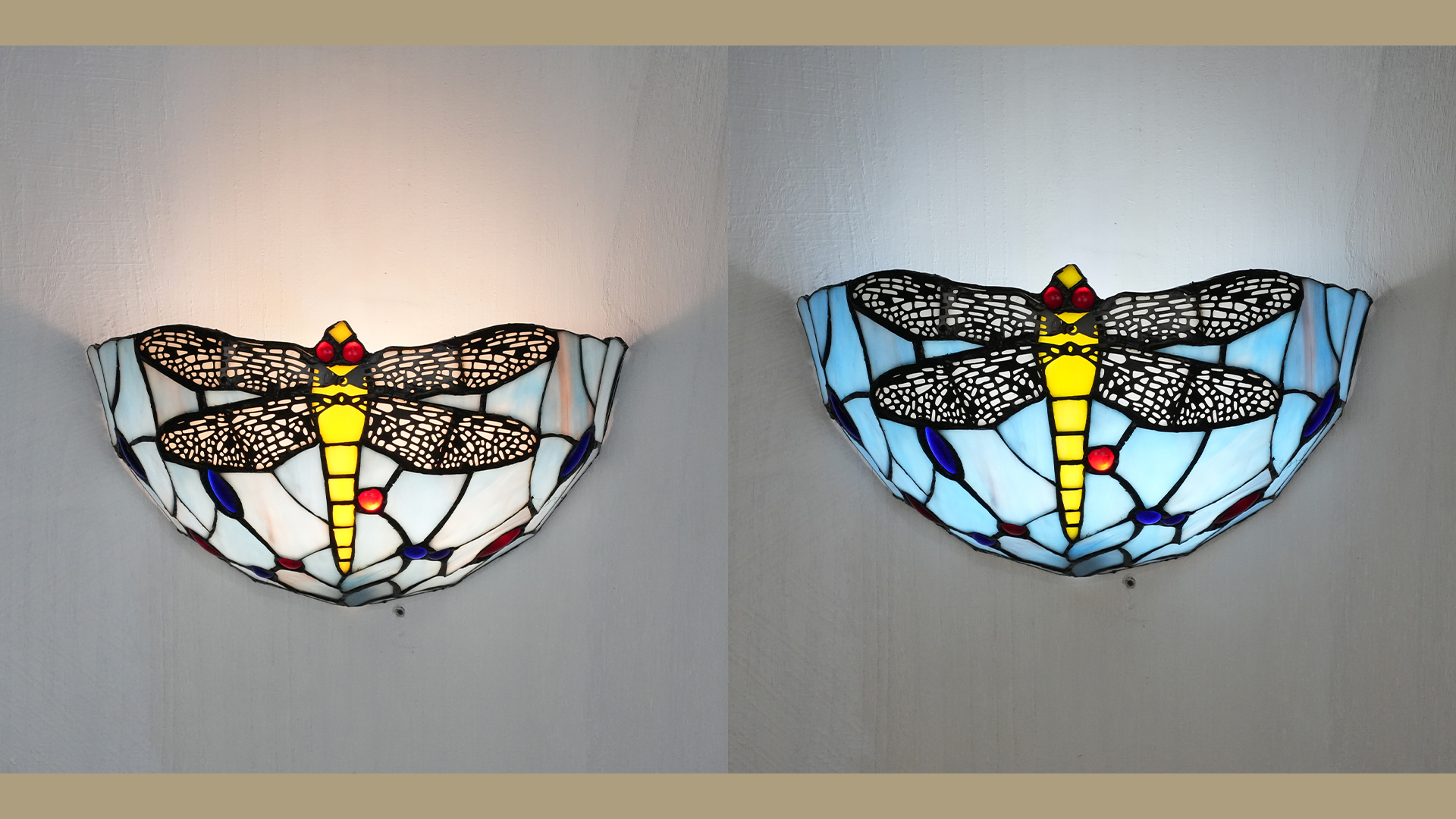 Image of Dragonfly Tiffany Style Wall Sconce, Classy Stained Glass Wall Light, Decorative 11.8 Inches Wall Light Fixtures for Hallway Stairway Bedroom Blue Finish (C)