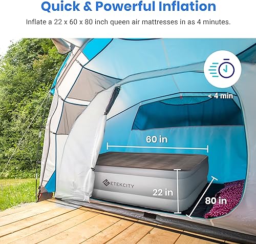 Miniatura 10 de Etekcity Bomba de aire para inflables, bomba de colchón de aire eléctrica portátil, infladordeflador perfecto de llenado rápido para sofá,