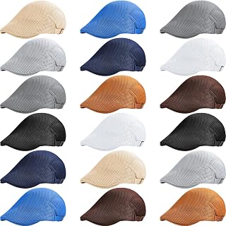 18 Pieces Men's Mesh Newsboy Cap Mesh Breathable Summer Cap Adjustable Mesh Cabbie Flat Beret Hat for Men Driving Hunting Hiking Outdoor, 9 Colors