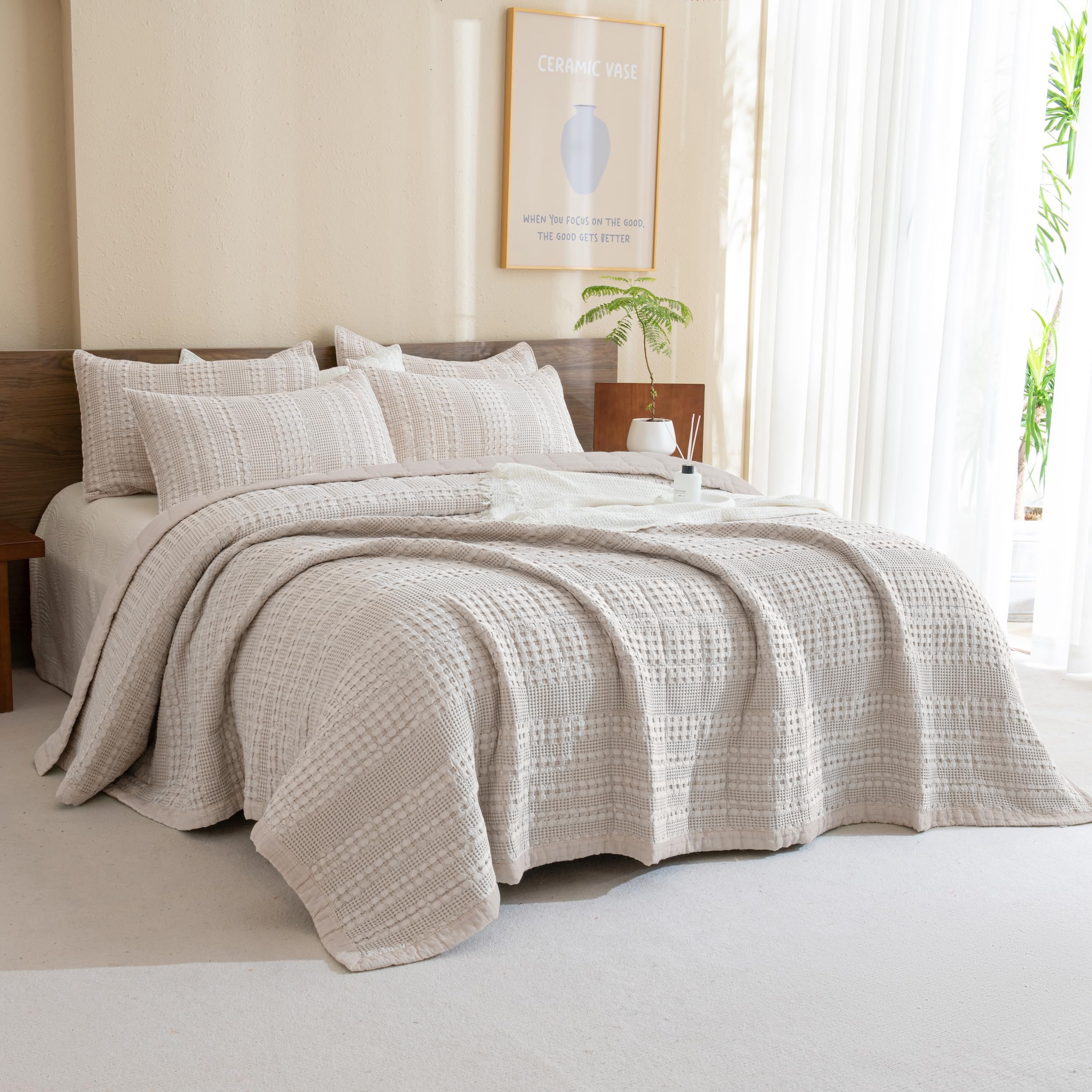 CozyTide oatmeal waffle knit oversized king bedspread