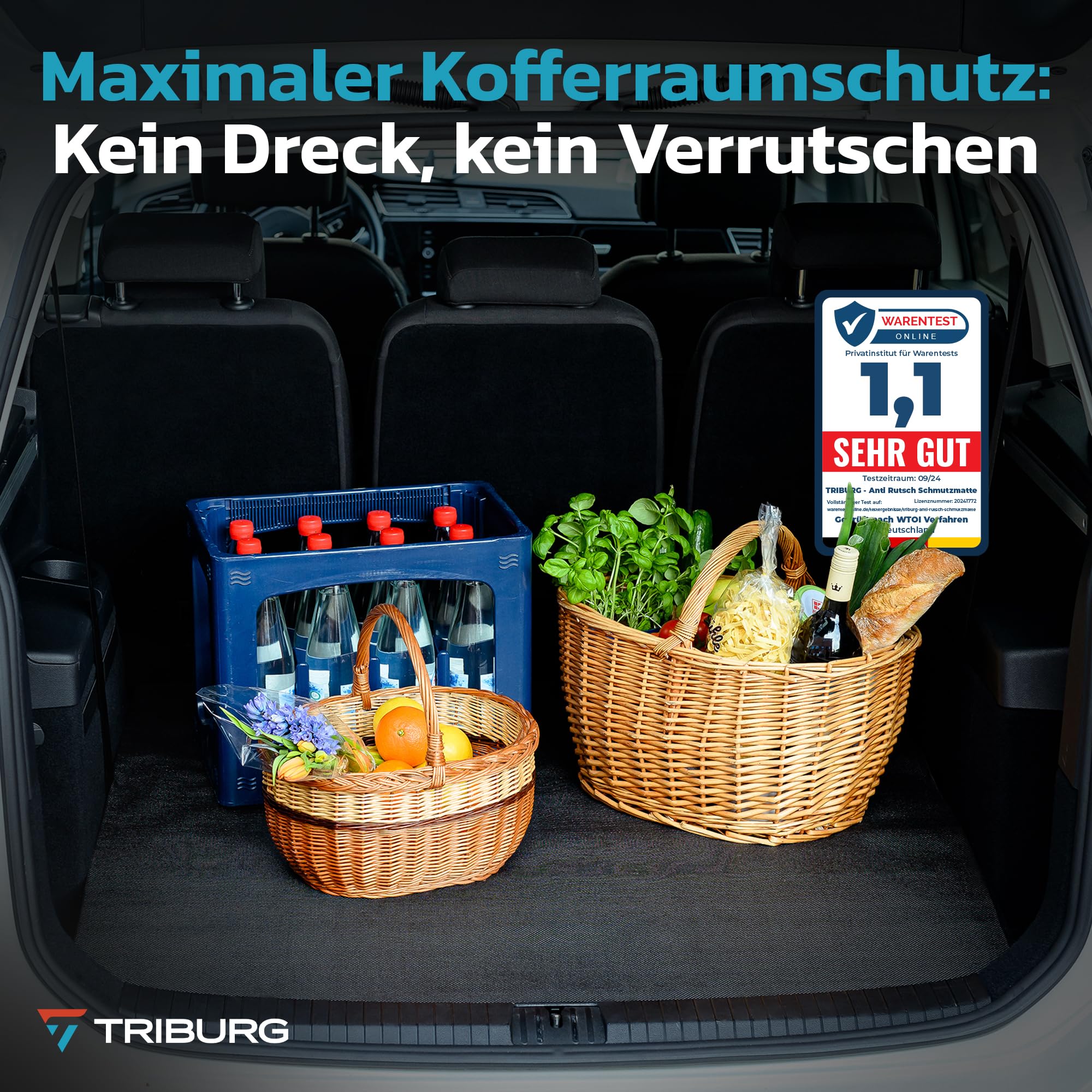 Besuche den TRIBURG- TRIBURG Universal Anti Rutsch Schmutzmatte 120x100cm Zuschneidbar und Wasserdicht - Kofferraummatte - Antirutschmatte Auto - Antirutschmatte Schubladen - Kofferraum Schutzmatte in use
