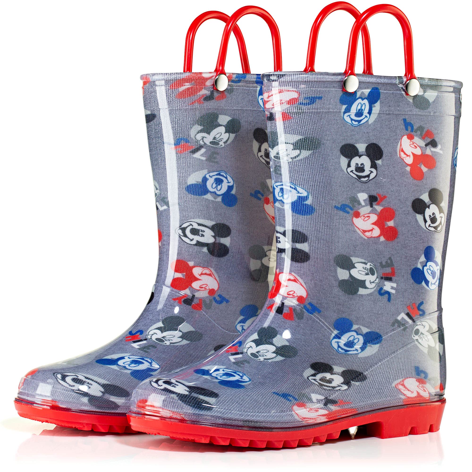 Disney Mickey Mouse - Botas de lluvia impermeables de PVC con asas para niños pequeños y niños pequeños