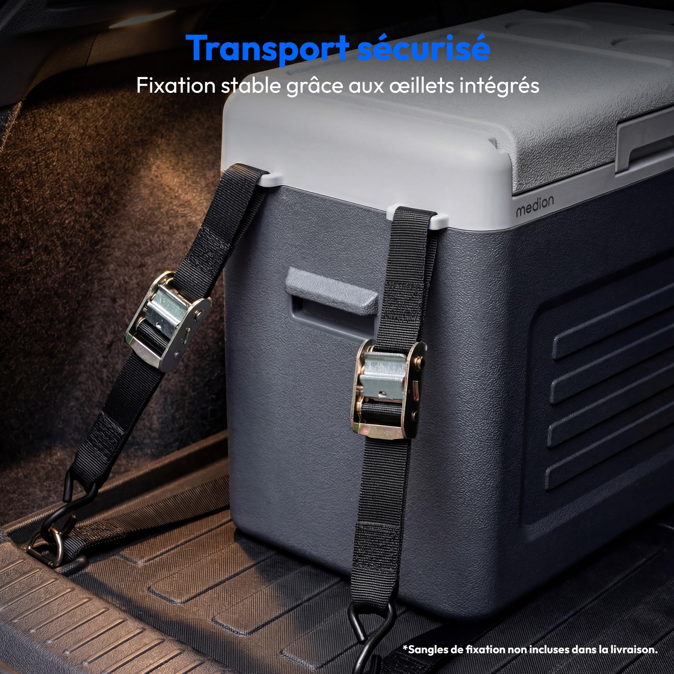 MEDION Glacière à compresseur portable 28 L, électrique mini réfrigérateur, 12 V 24 V 230 V adaptateur voiture camion camping bateau festival, MD370027