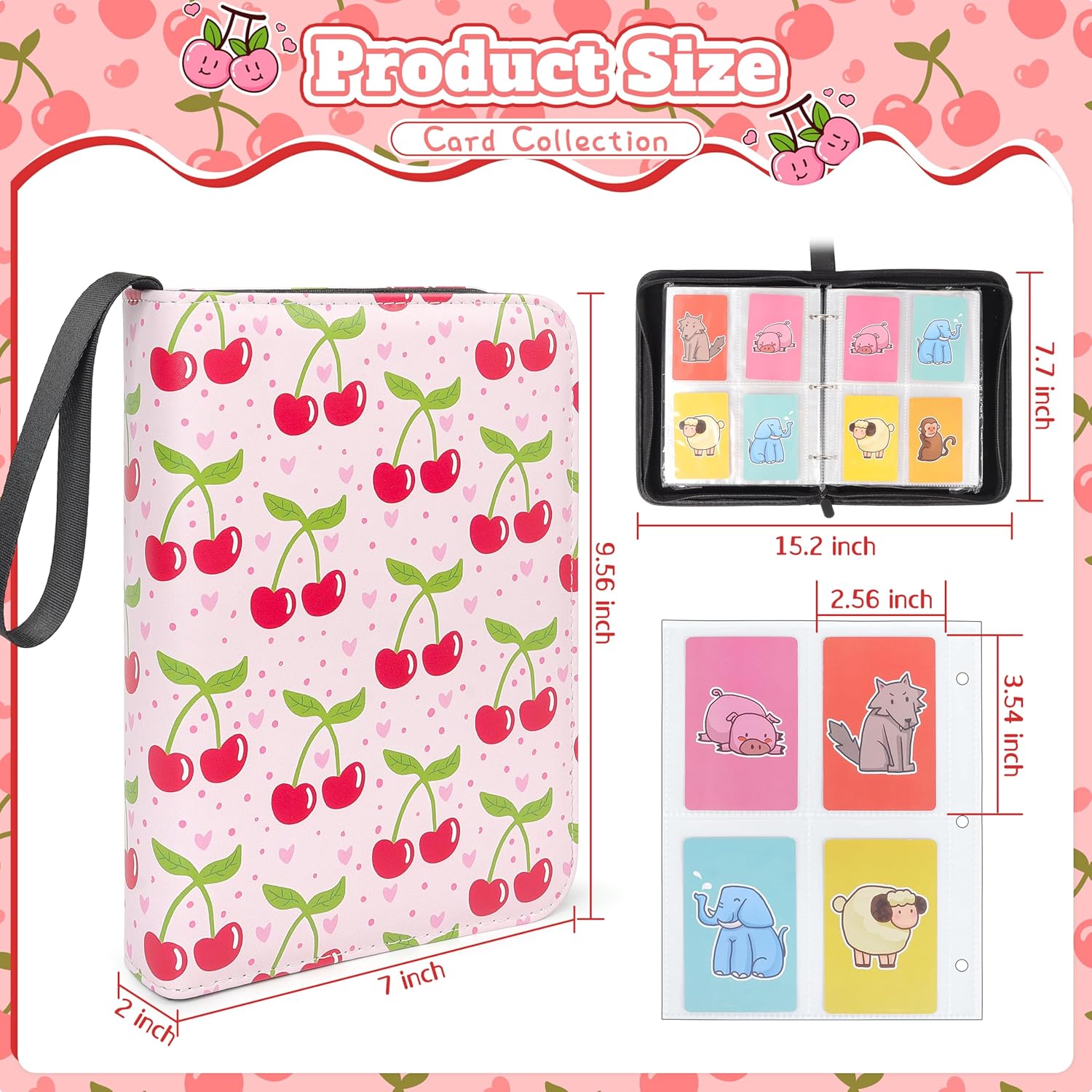 ZAIONE Trading Card Binder for Girls: Pink 4 Pocket Card Collection Binders with 440 Pockets & 55 Removable Sleeves - Waterproof Game Cards Holder Album with Zipper for Storage & Gift
