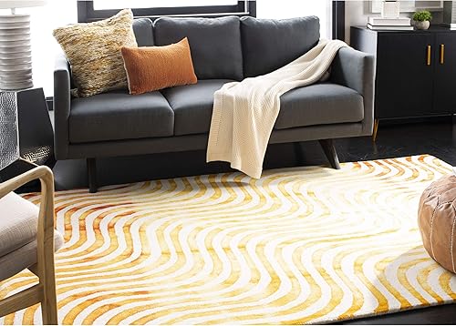 Miniatura 2 de SAFAVIEH Dip Dye Collection DDY822A - Alfombra de lana de primera calidad hecha a mano, 5 x 8 pies, color marfil y terracota