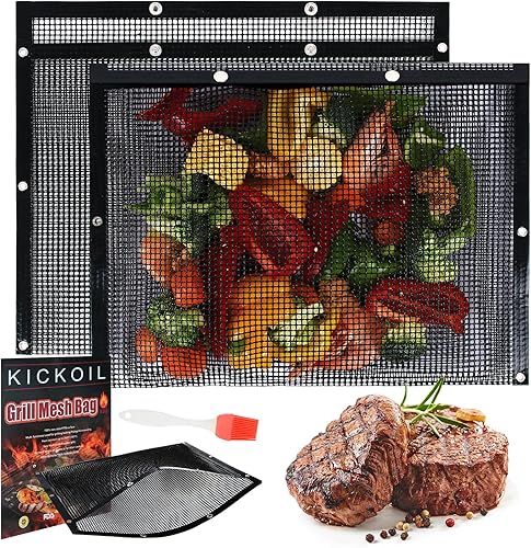 Juego de 2 bolsas de malla para parrilla, herramientas para barbacoa, reutilizables, antiadherentes, para ahumadores eléctricos, parrilladoras,