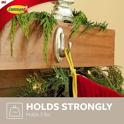 Miniatura 3 de Command Gancho de plástico tradicional mediano, níquel cepillado, 1 gancho, 2 tiras, decora sin daños (paquete de 2)