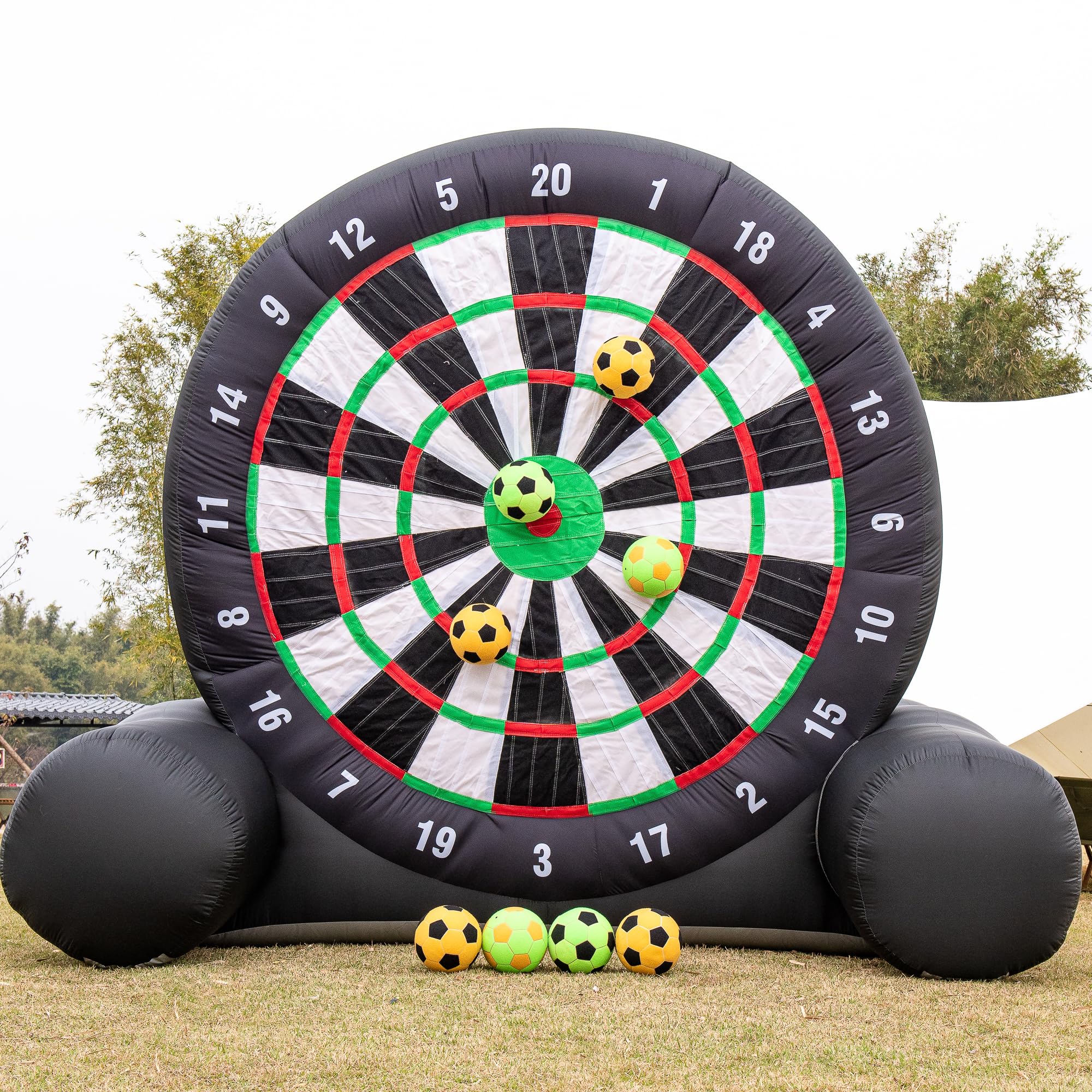 Bersaglio Gonfiabile per Freccette da Calcio All'aperto (3 m di Altezza) - Include 8 Palline e Ventilatore da 370 W - Gioco Gigante con Grande Bersaglio