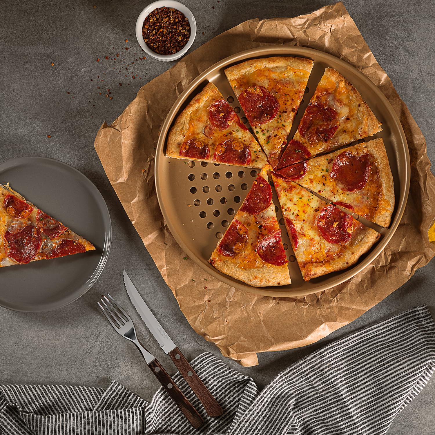 Tramontina Steakbesteck Pizzabesteck, 12-teiliges Set, für 6 Personen, Steakbesteckset, rostfreier Edelstahl, FSC zertifizierter Echtholzgriff, spülmaschinenfest