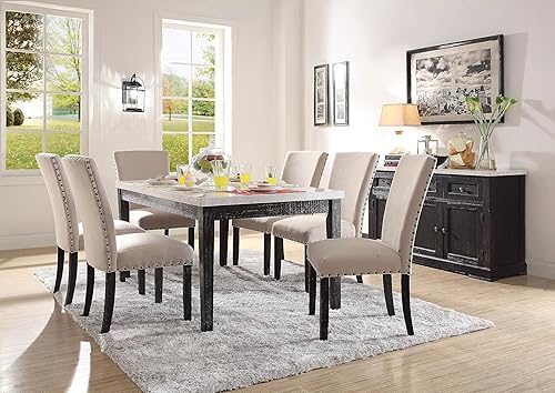 Miniatura 7 de Juego de muebles de cocina con tapa de mármol blanco juego de mesa de comedor de madera (mesa redonda+6 sillas) Mesa Redonda+6 Sillas,Mesa