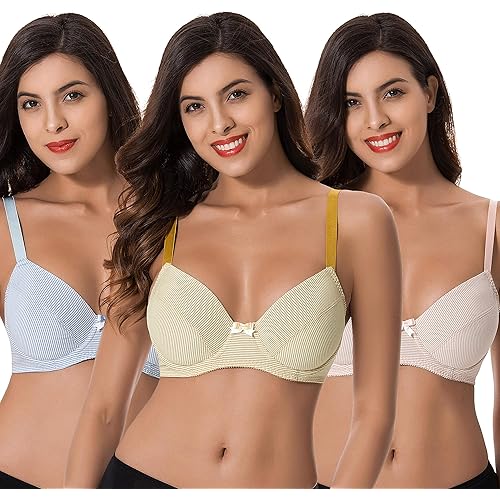 Curve Muse Women's Plus Size Unlined Balconette Cotton Bra-2 or 3Pack