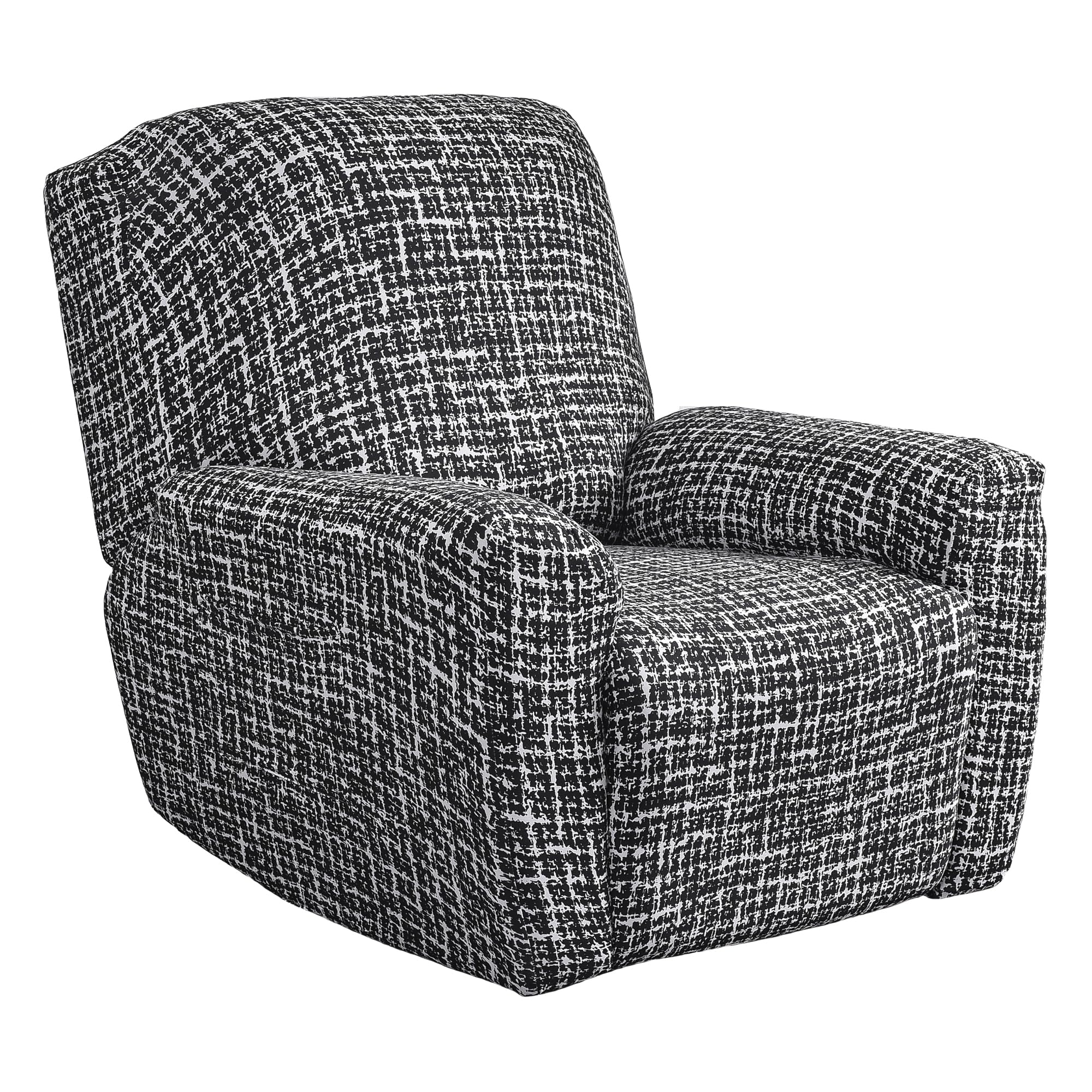 PENDEJATO Stretch Recliner Chair Covers, 4-Piece Recliner Slipcovers Print Lazyboy Recliner Cover Soft Spandex Reclining Chair Couch Cover Furniture Protector with Pocket (Black)