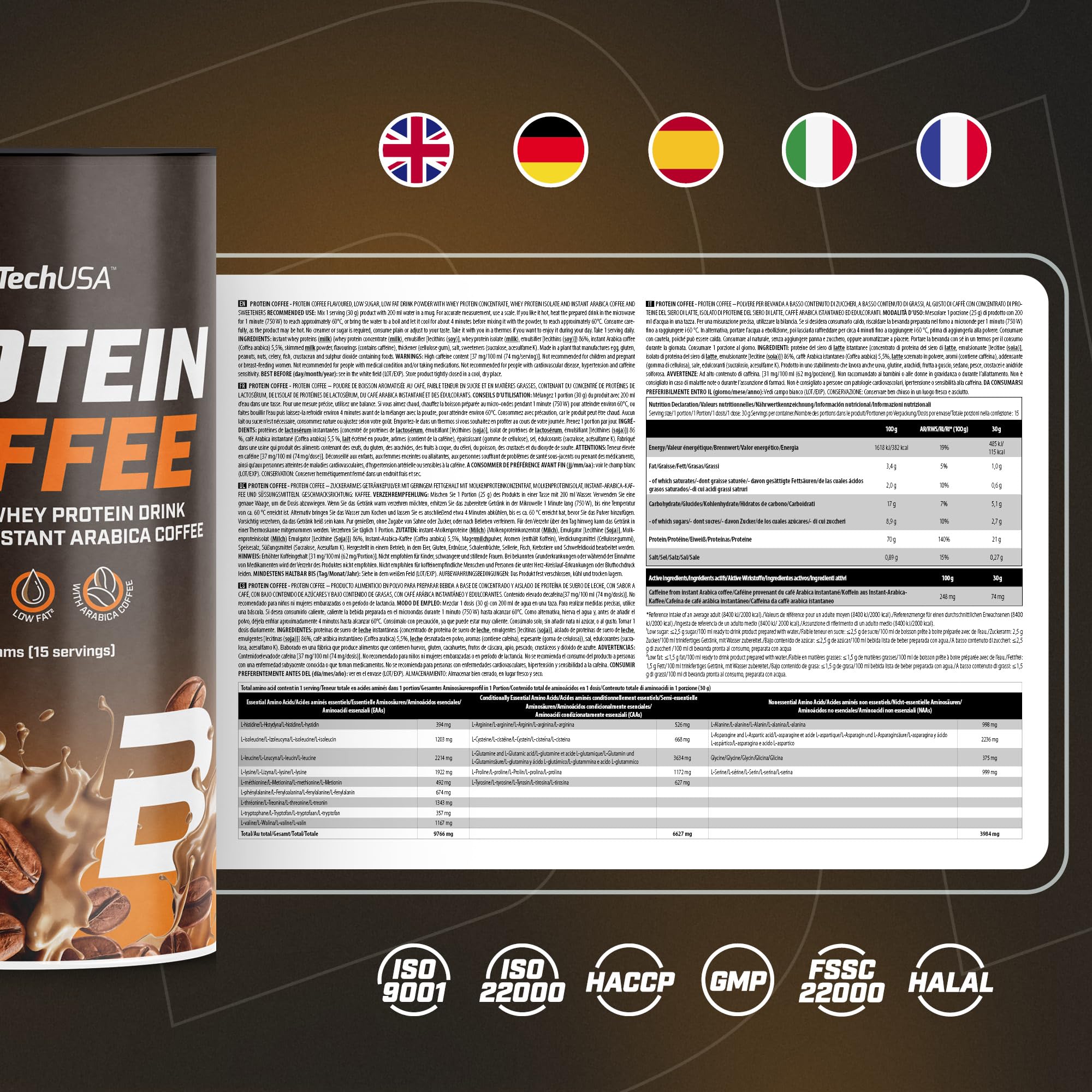 BioTechUSA Protein Coffee | Café arabica aux protéines de lactosérum