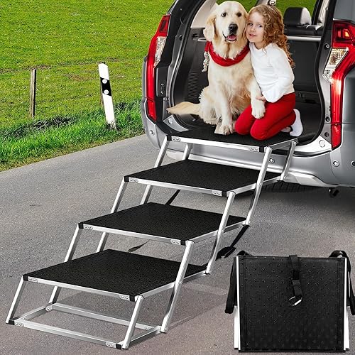 Miniatura 8 de Extra Wide Dog Ramps for Large Dogs,Dog Car Ramp with Non-Slip Surface,Portable Aluminum Foldable Dog Steps,Lightweight Dog Stairs for Cars SUV,