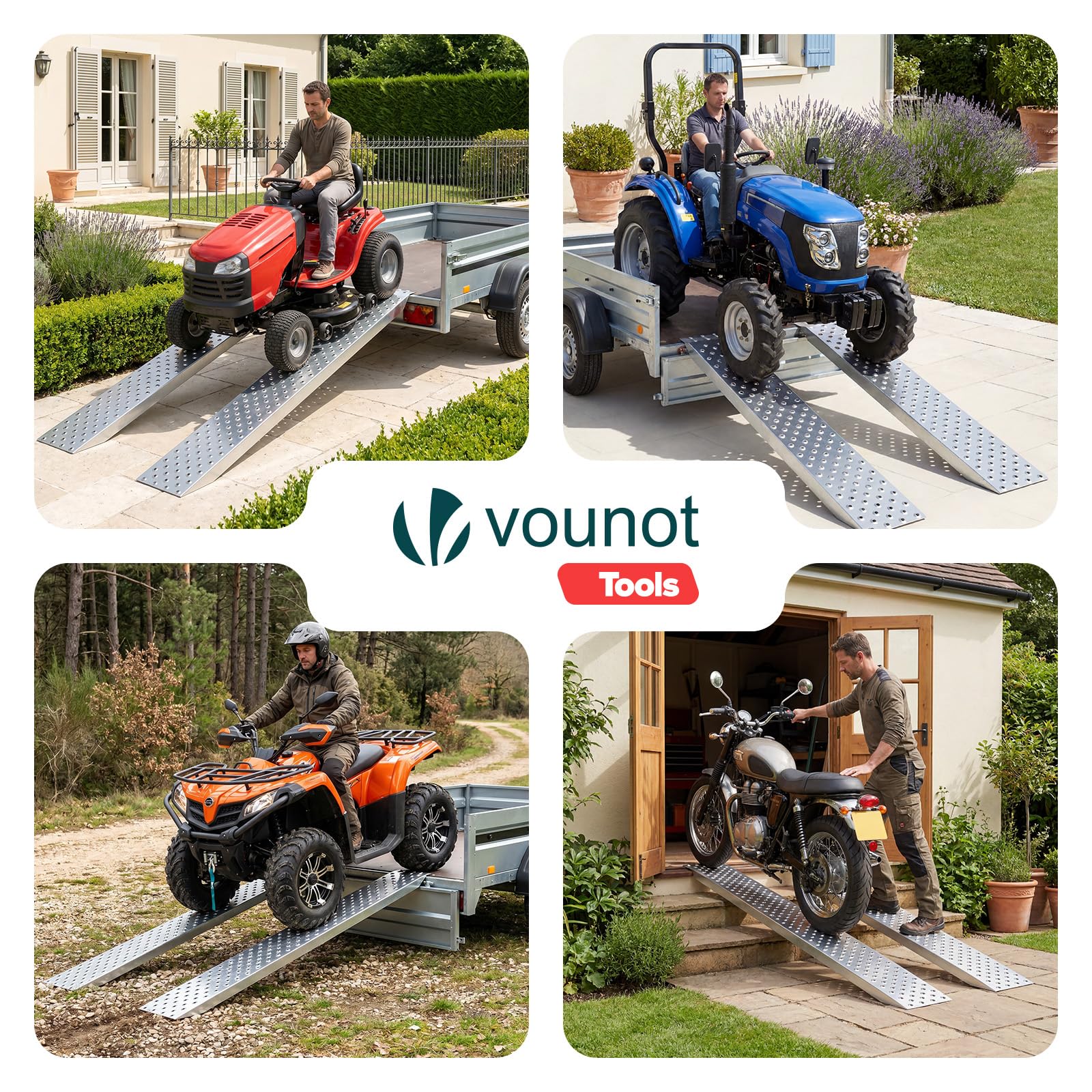VOUNOT 2 x Rampe de Chargement 400kg Max Rampes Moto Tracteur remorque et Rampe d’accès Résistant et Pratique Taille 160cm x 23x 5 cm Rampe Chargement - Rampe Moto Argent