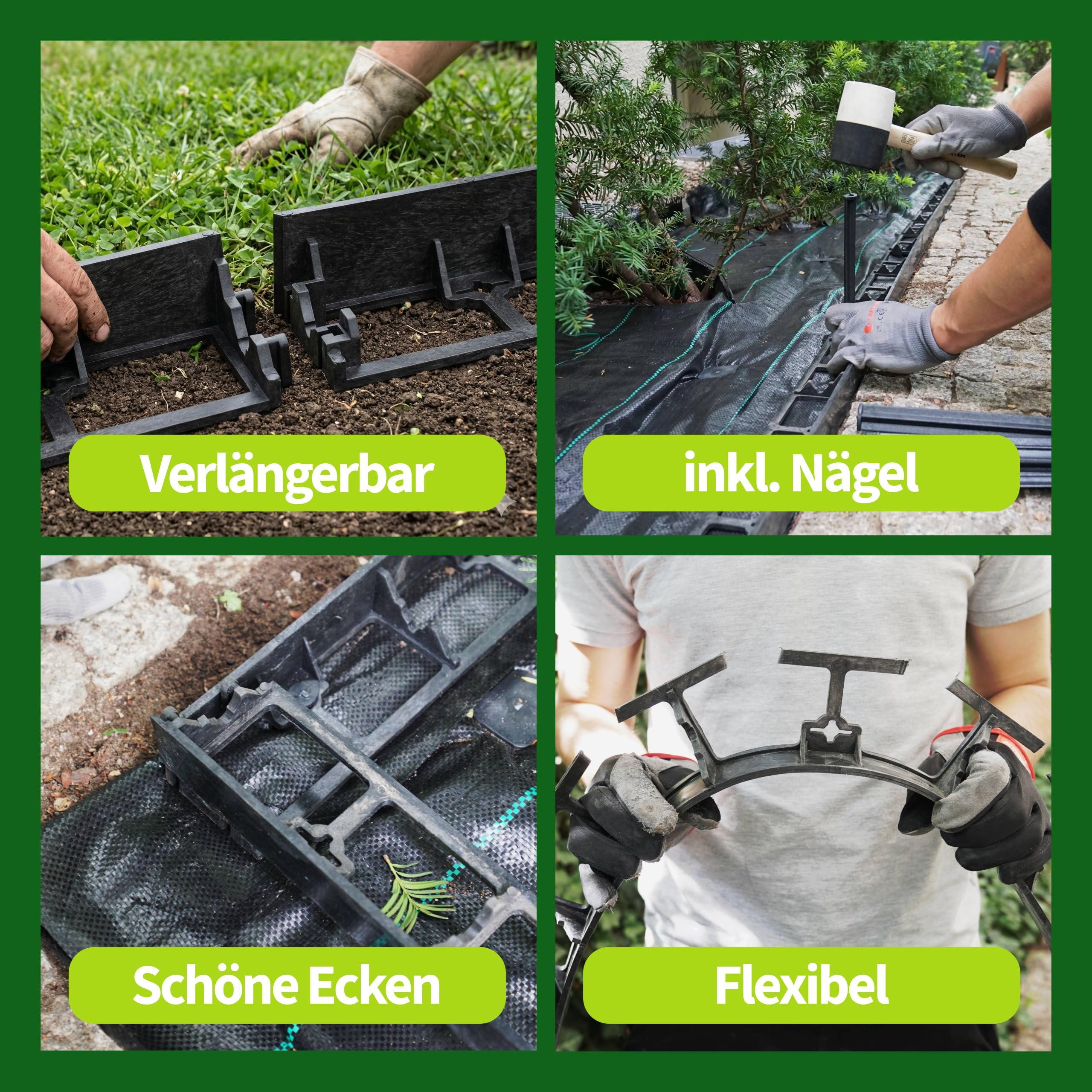 Active Soul - Rasenkanten - 12 Meter - Kunststoff - flexibel - Beeteinfassung inkl. Kunststoff-Nägel - Beetumrandung für Garten - 58mm und 78mm hoch (Höhe 78mm - 12 Meter)