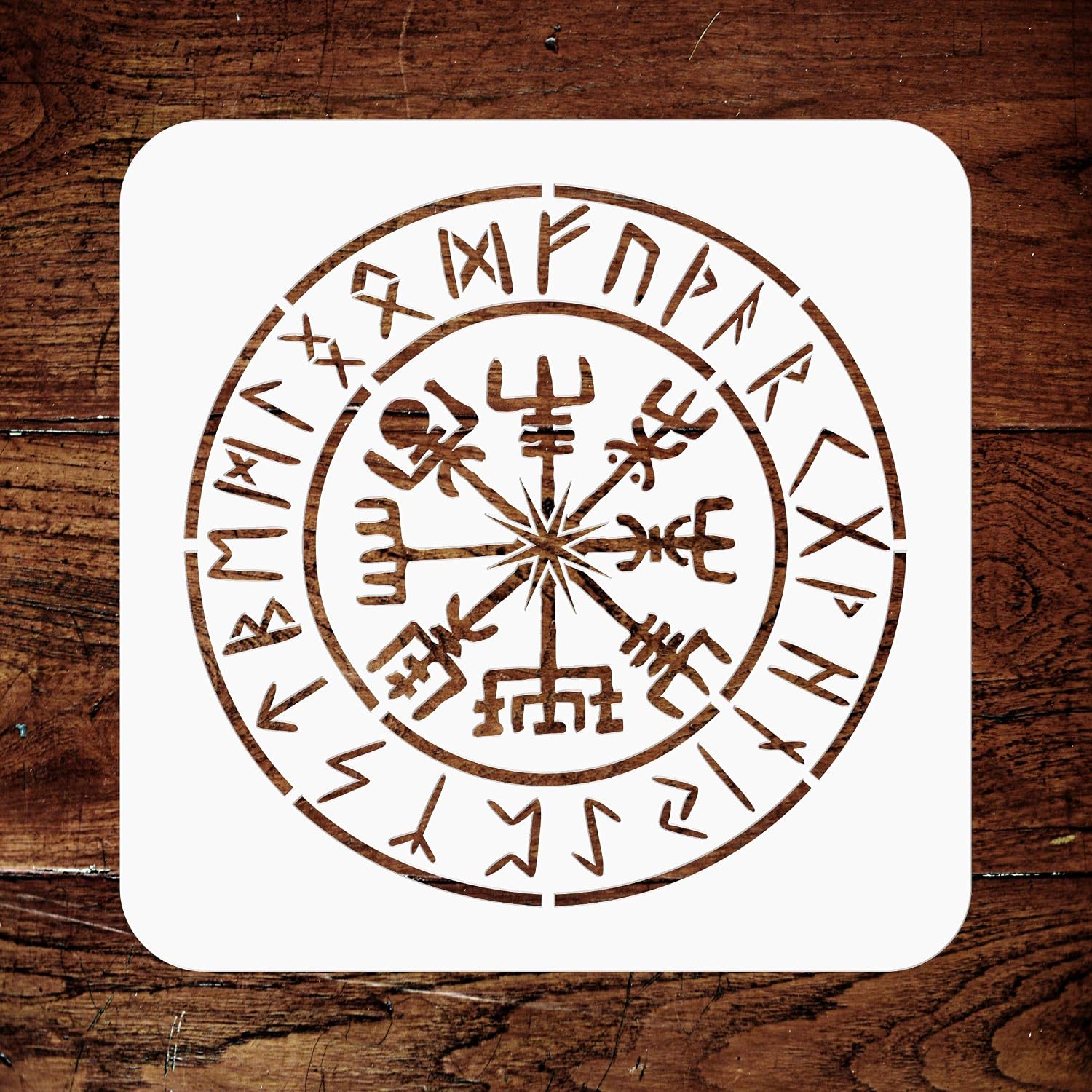 Viking Compass Stencil, 6.5 x 6.5 inch (S) - Vegvisir Runic Nordic Compass Stencils by CRAFT KREATIVELY