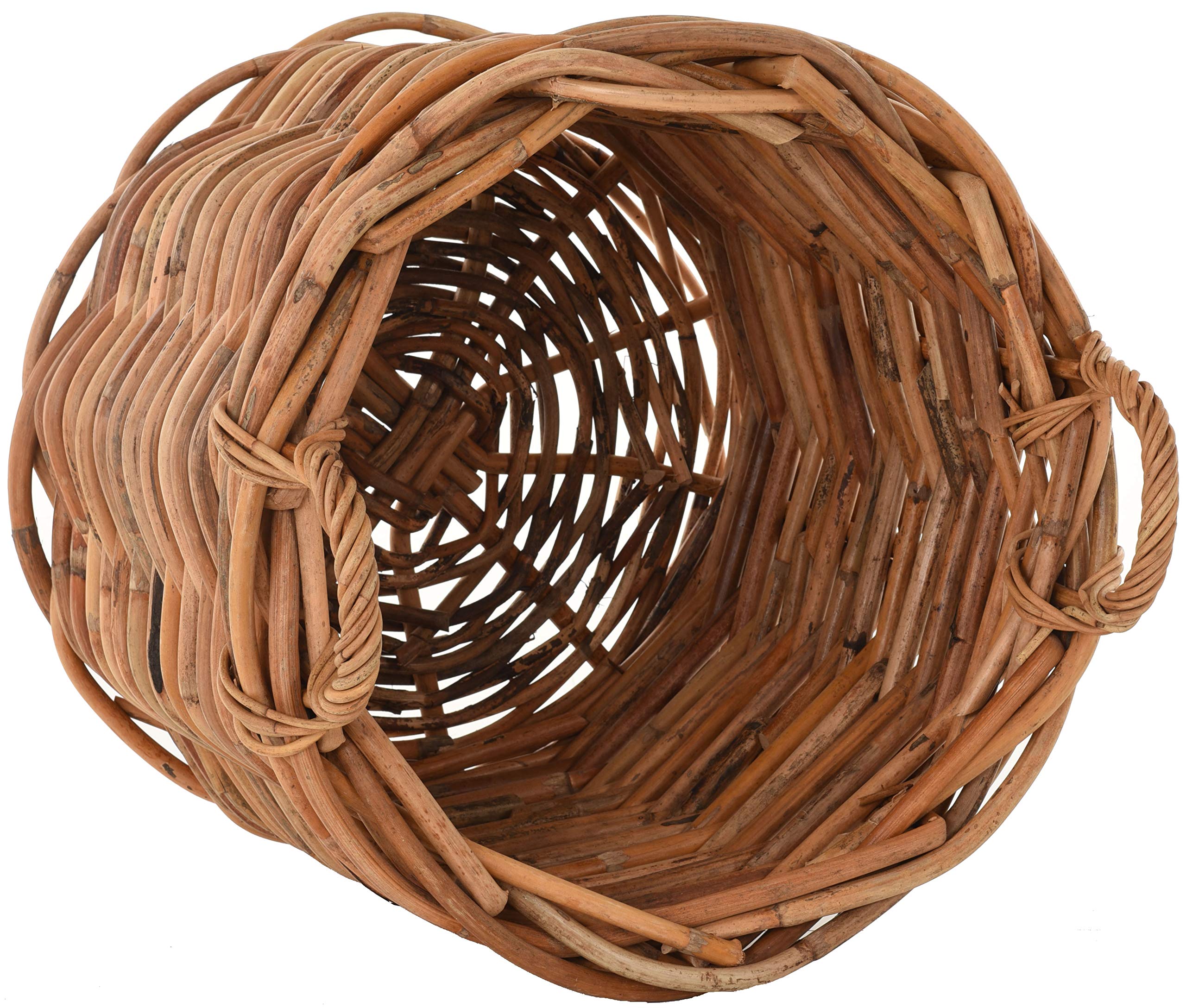 Grand panier à plantes en rotin naturel XXL avec poignées - Panier décoratif pour plantes de jardin (rond, moyen)