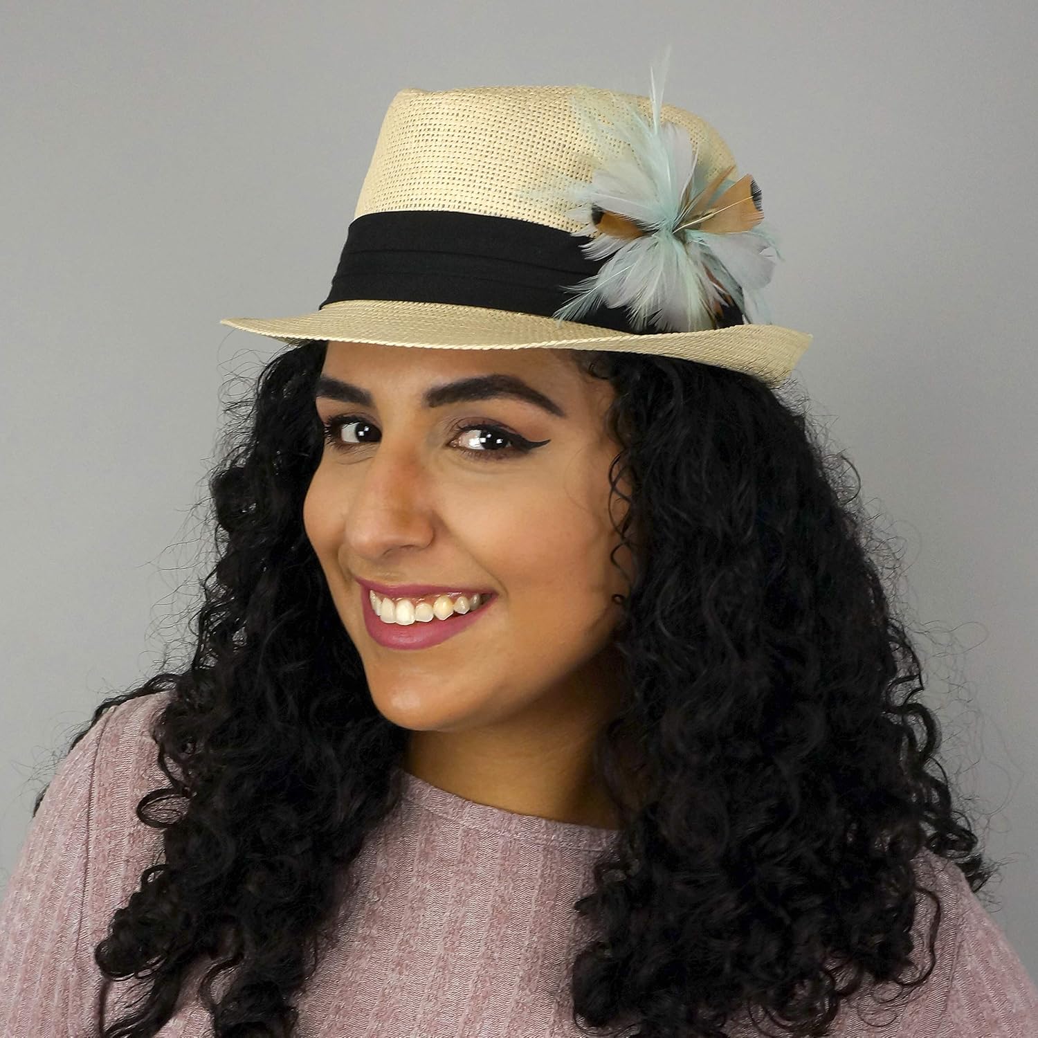 ZUCKER Feather Flower Corsage - Mint Green/Silver Flapper Fascinator Hat Accessory
