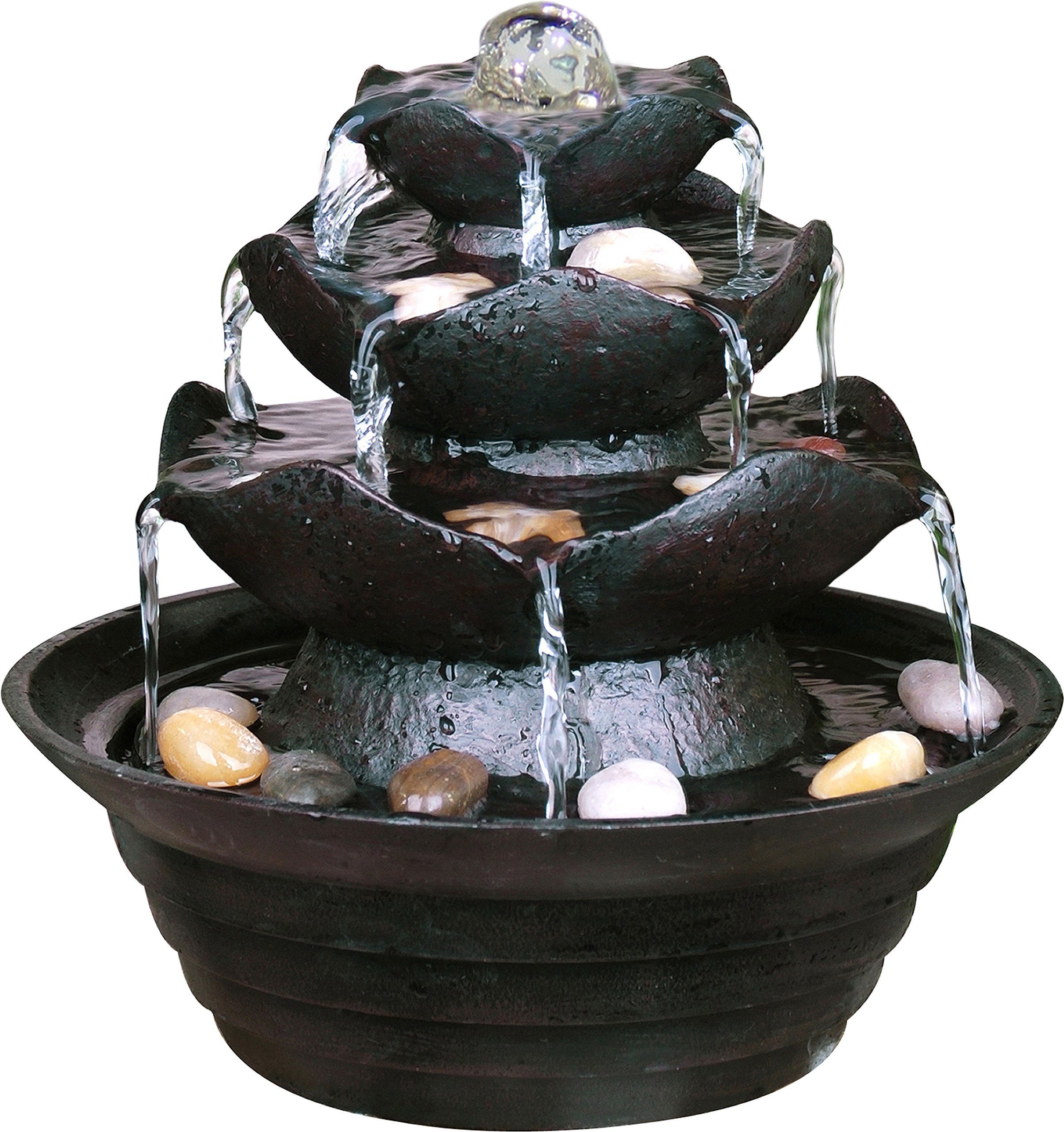 dobar 96410e Design Fontana in poliresina Effetto Pietra, con Pietre Decorative, Giochi d' Acqua con Pompa per Interni, plastica, Nero, 22.2 x 22.2 x 20.6 cm