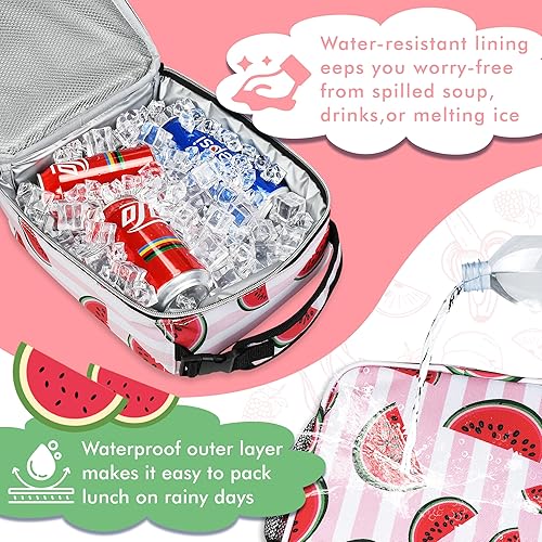 Miniatura 5 de Pequeña lonchera aislada para hombres y mujeres, mini lonchera térmica reutilizable portátil para adultos, melón rosa