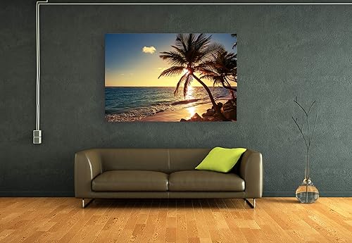 Miniatura 4 de Muolunna S04969 - Lienzo decorativo grande para pared, diseño de olas de playa, atardecer, océano, playa, 1 panel, árbol de coco, paisaje, pintura,