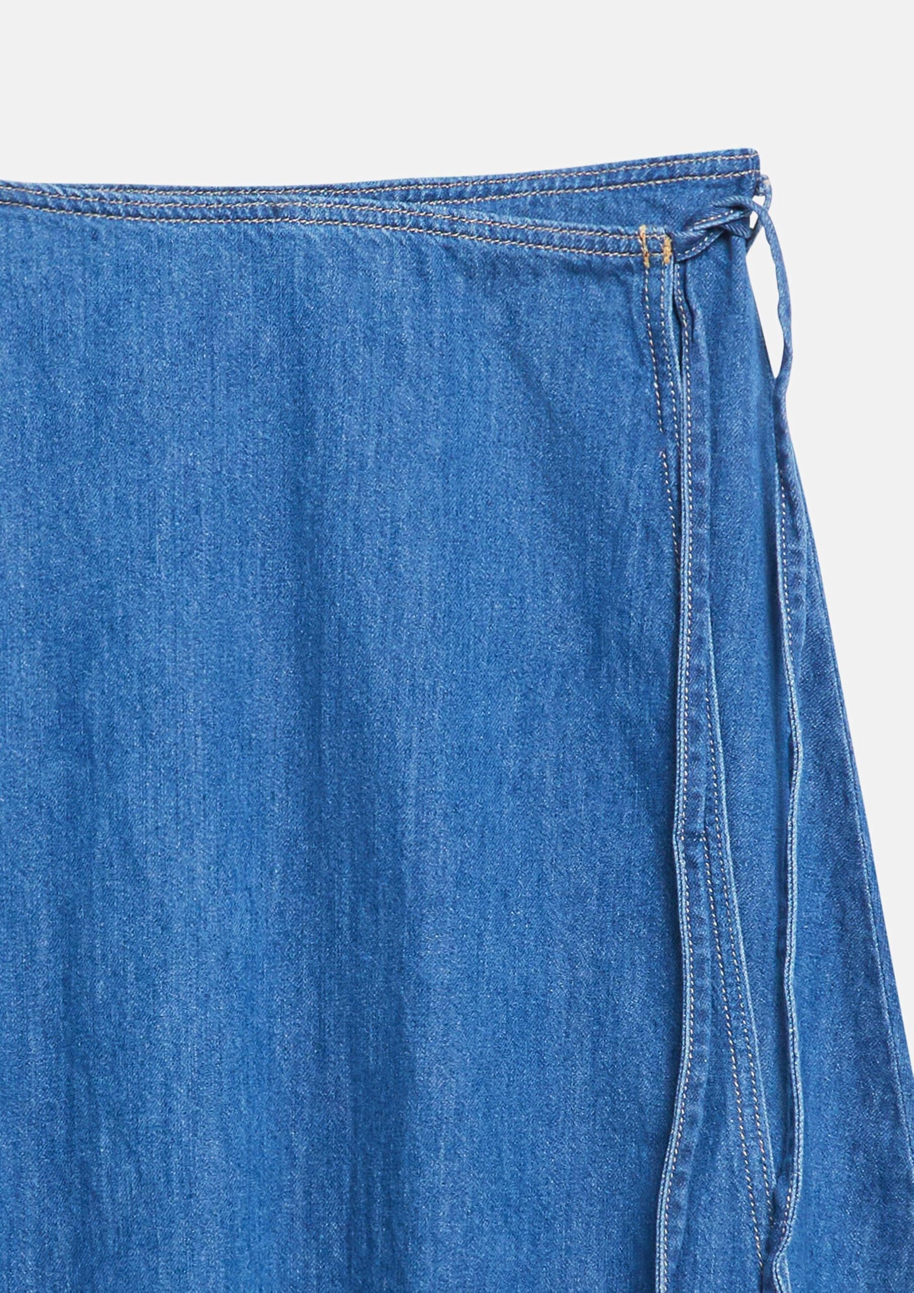 s.Oliver Damen Rock – Regular Fit, Denim, High Rise, Midi-Länge mit Bindeband und Gürtelschlaufen – Für Urlaub