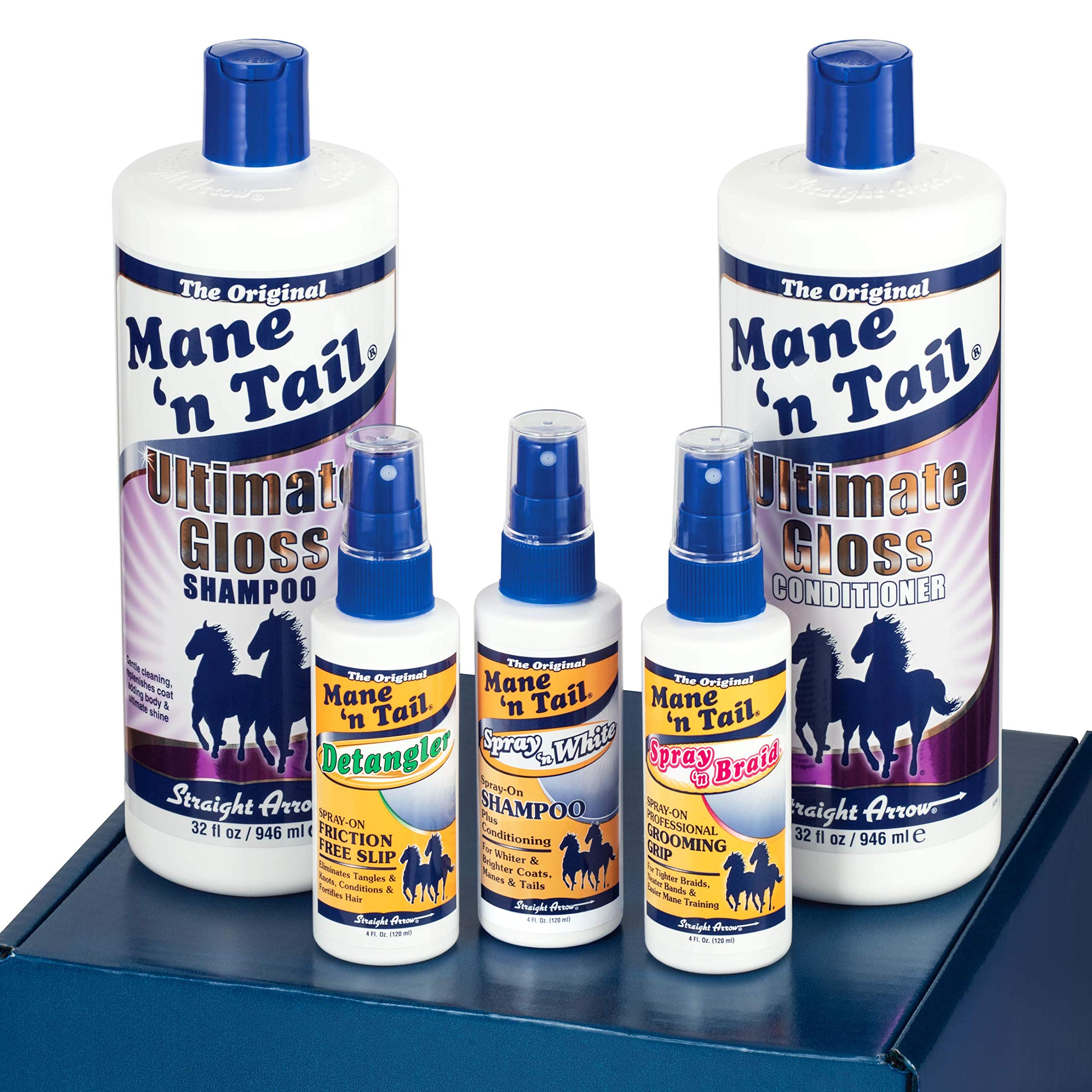 Mane 'n Tail Ultimate Gloss Shampoo and Conditioner 32 Ounce Each with 4 OunceDetangler Spray, Spray 'n White, Spray'n Braid